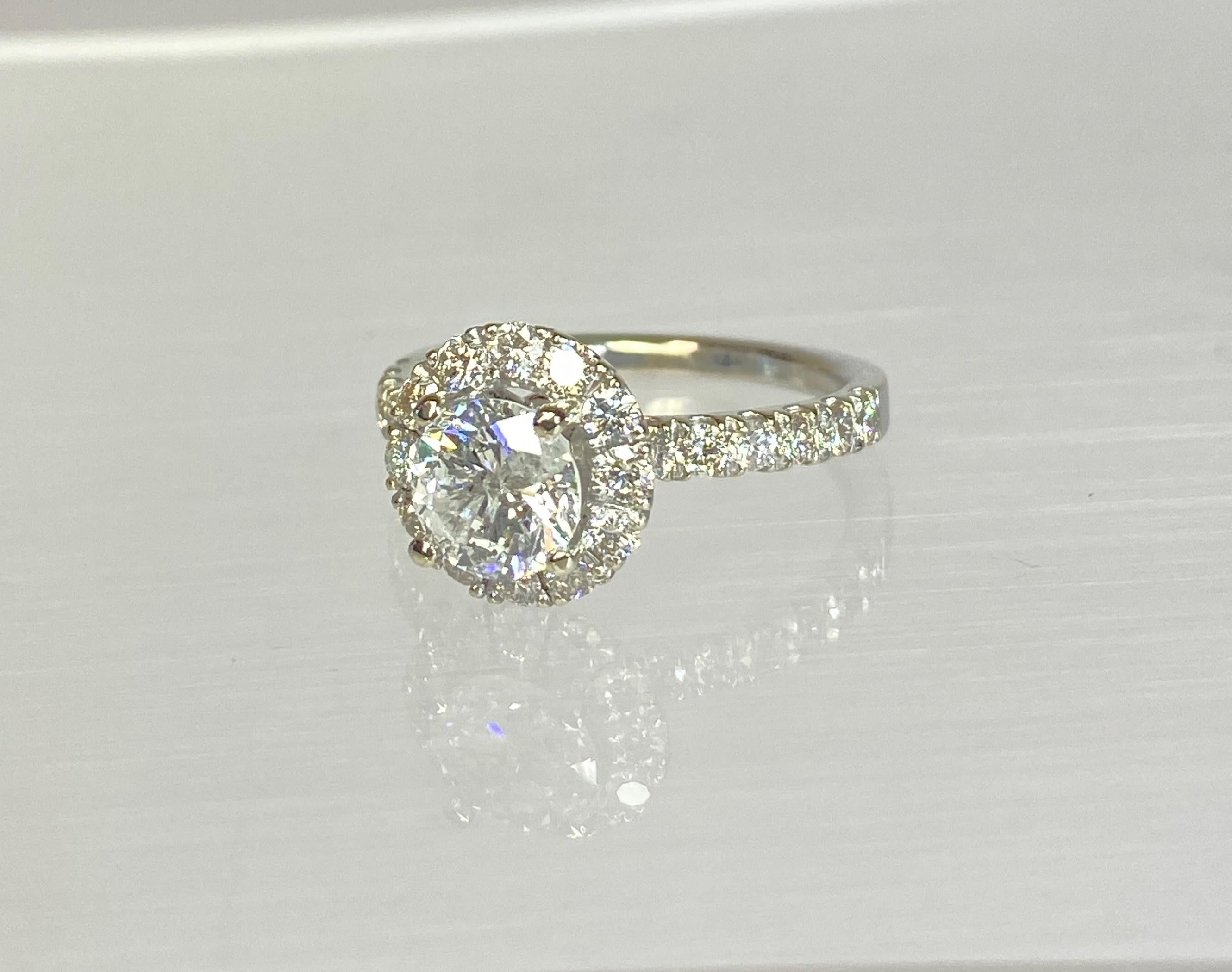 14K White Gold 1.9 Carat Natural Diamond Halo Semi-Eternity Engagement Ring Sz 6 For Sale 1