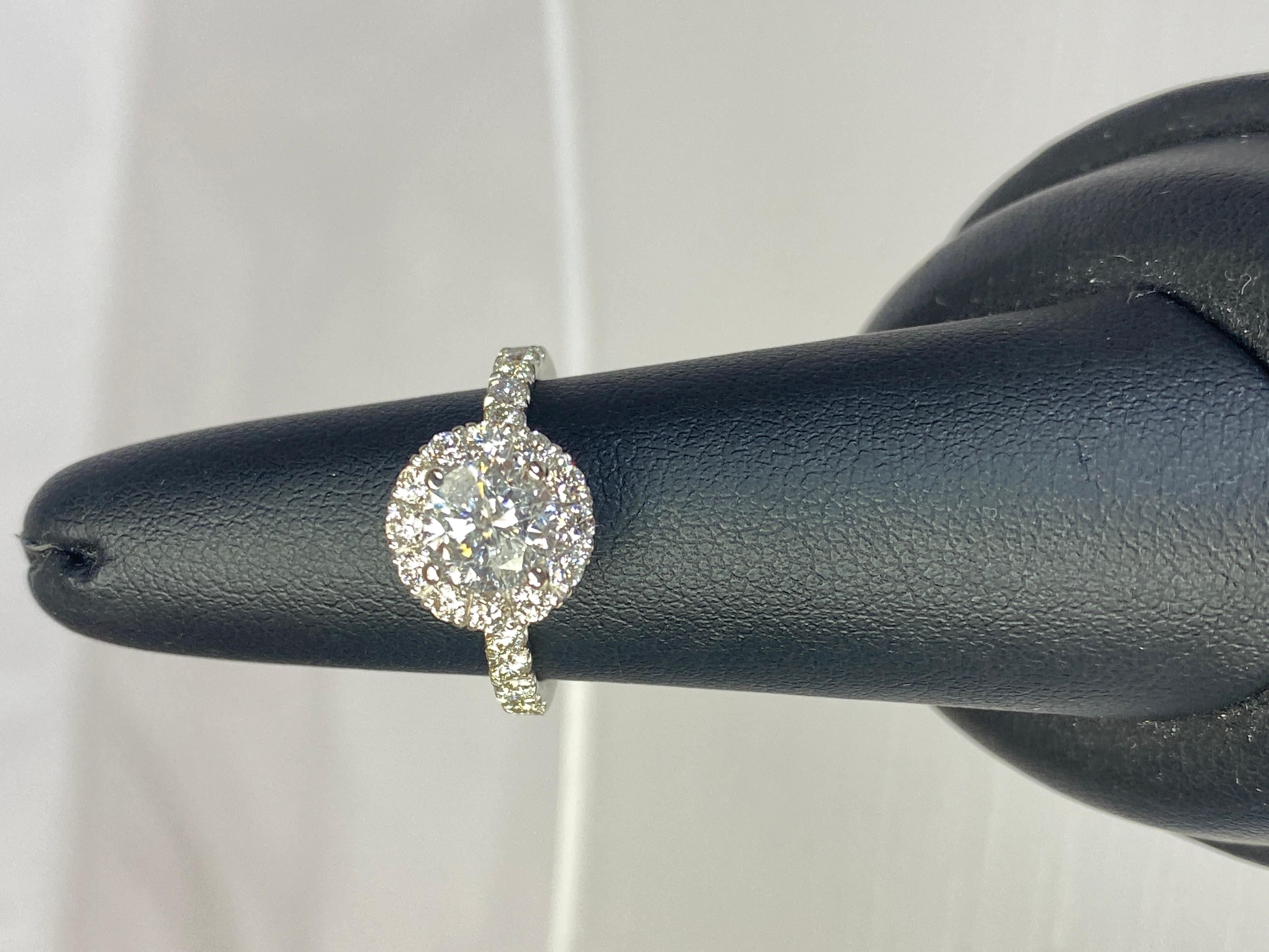 14K White Gold 1.9 Carat Natural Diamond Halo Semi-Eternity Engagement Ring Sz 6 For Sale 2
