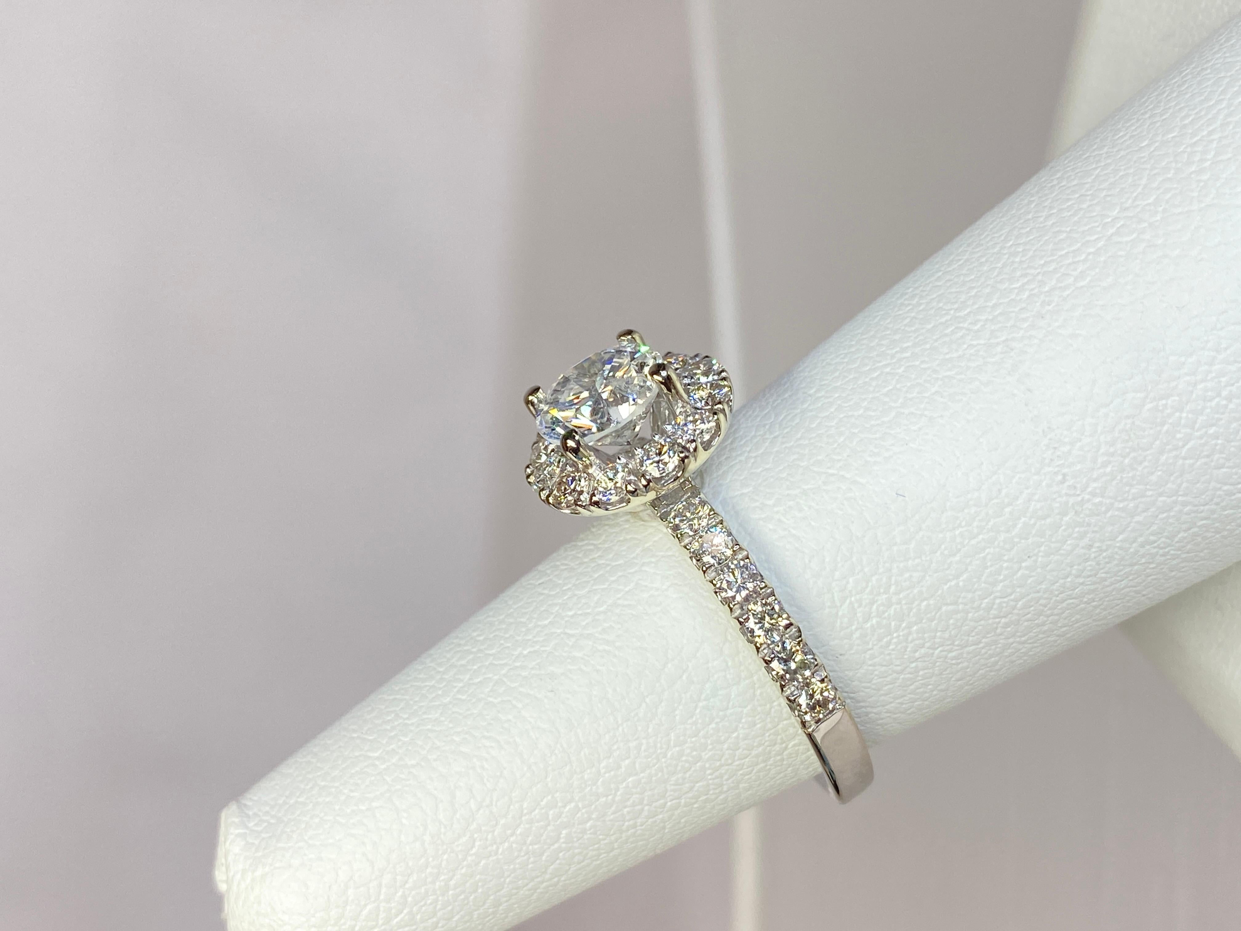 14K White Gold 1.9 Carat Natural Diamond Halo Semi-Eternity Engagement Ring Sz 6 For Sale 3