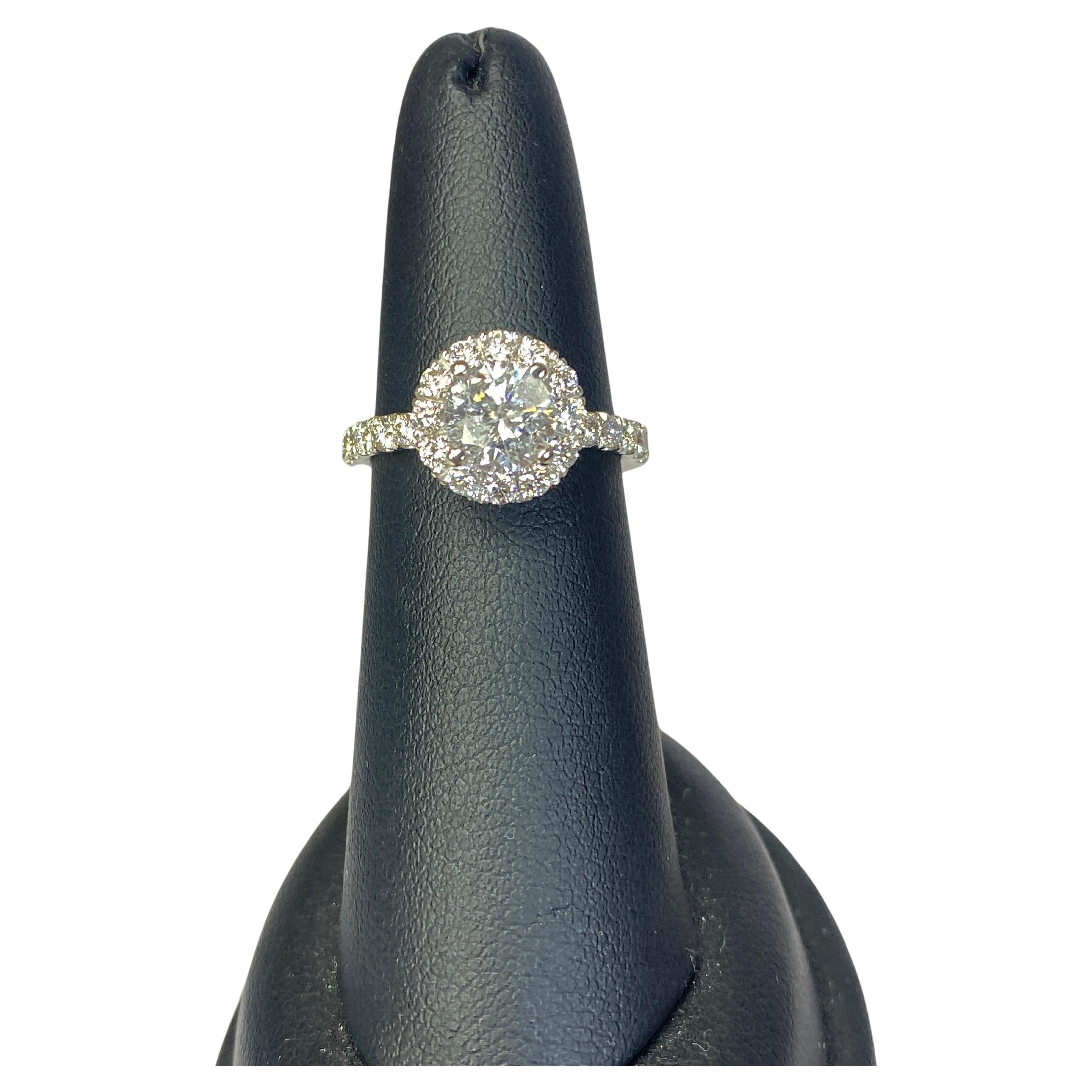 14K White Gold 1.9 Carat Natural Diamond Halo Semi-Eternity Engagement Ring Sz 6 For Sale