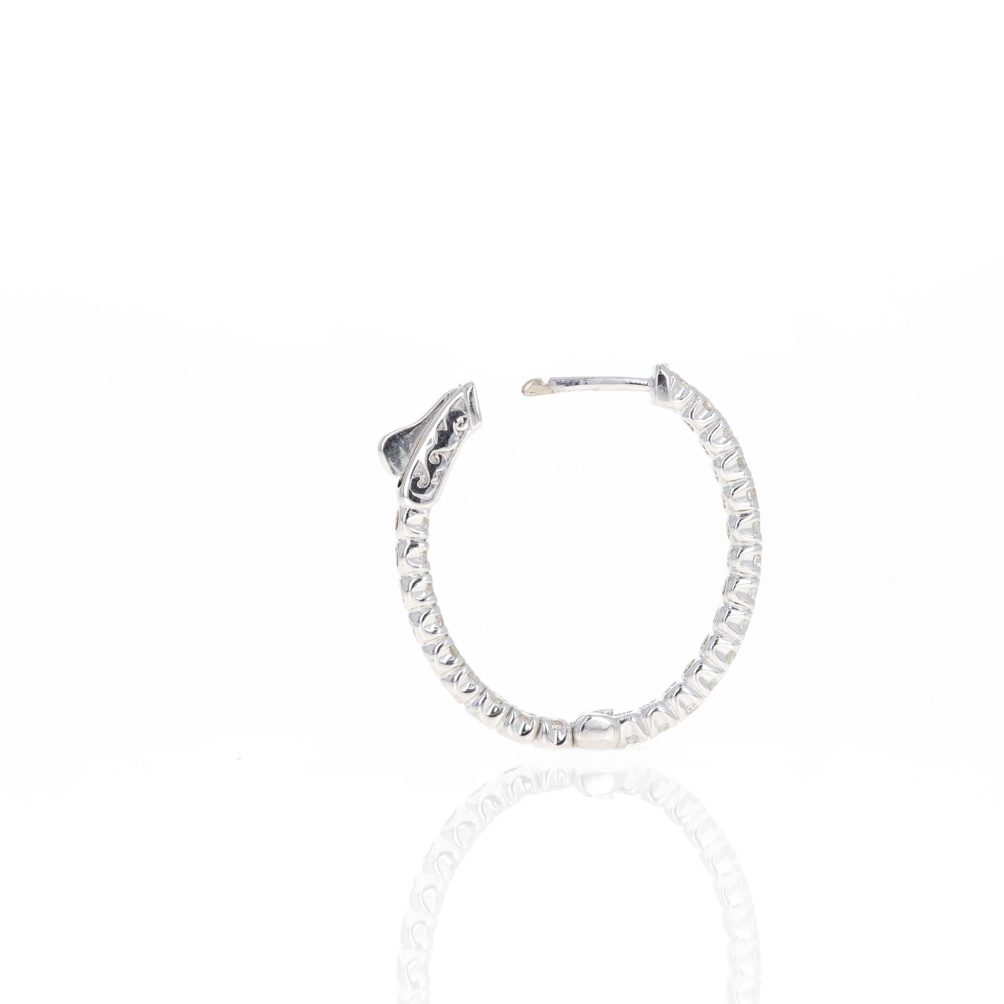 Round Cut 14K White Gold 1.90 Carat Round Diamond Inside-Out Oval Hoop Earrings For Sale