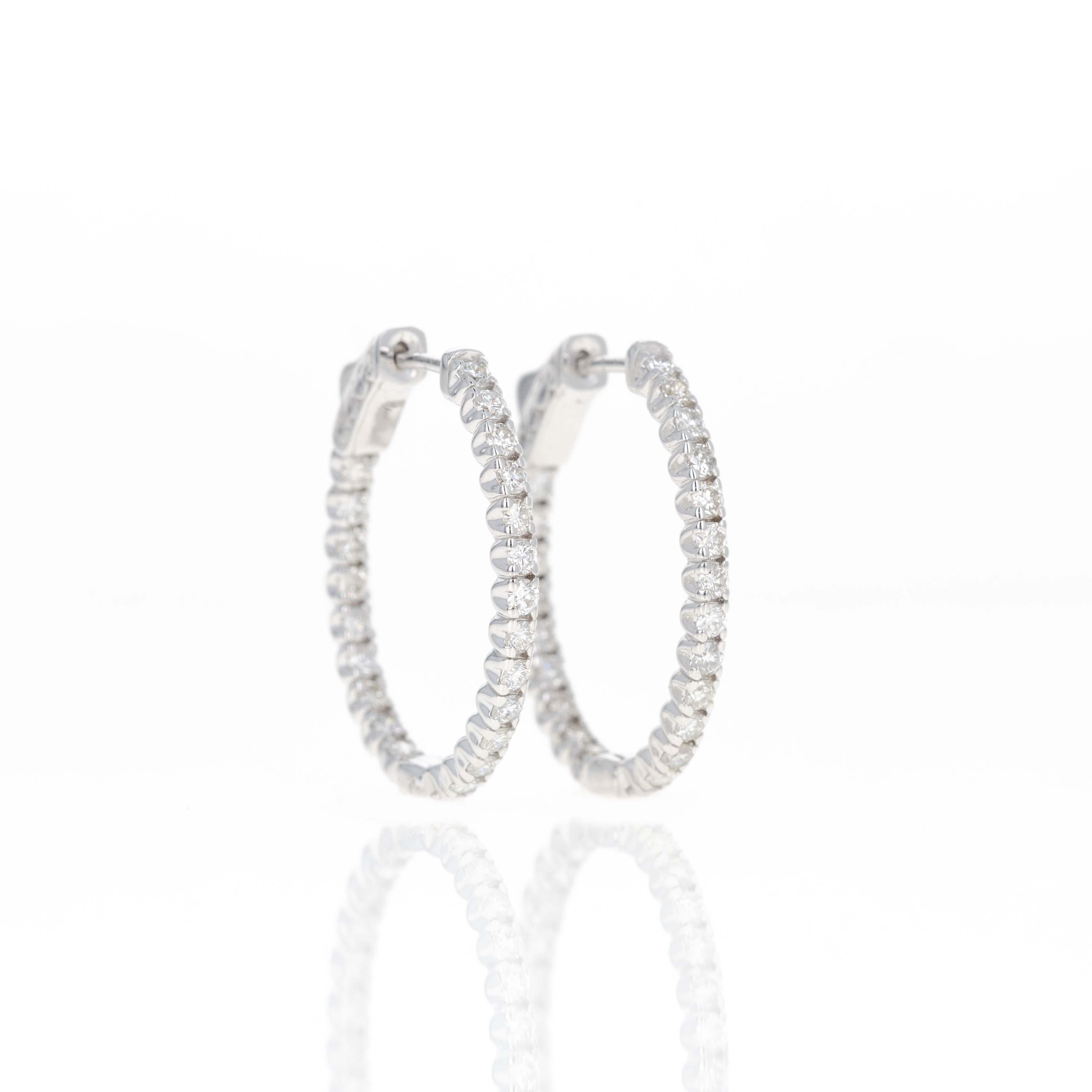 Women's 14K White Gold 1.90 Carat Round Diamond Inside-Out Oval Hoop Earrings For Sale