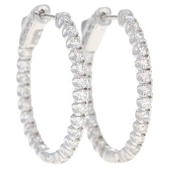 14K White Gold 1.90 Carat Round Diamond Inside-Out Oval Hoop Earrings