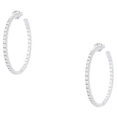 14k White Gold 1.91ctw Round Brilliant Natural Diamonds Pave Inside Out Hoops