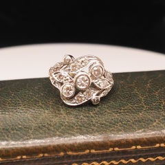 14K White Gold 1940s Old European Diamond Swirl Ring