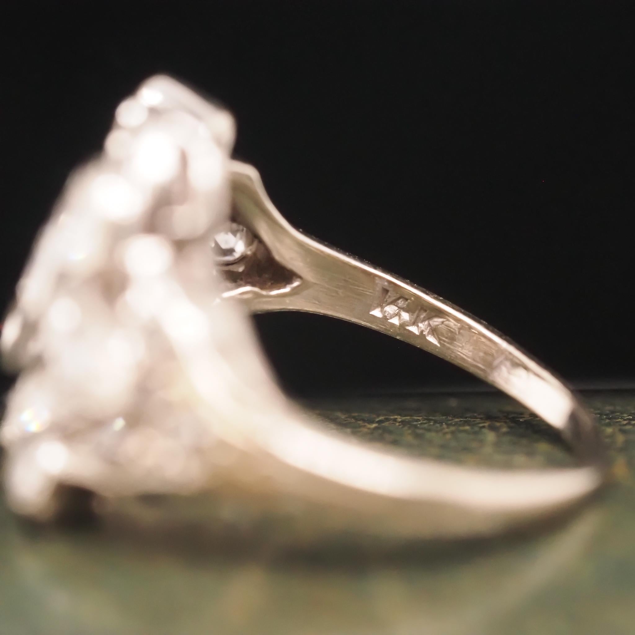 Women's 14K White Gold 1940s Old European Diamond Swirl Ring For Sale