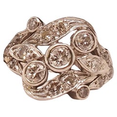 Vintage 14K White Gold 1940s Old European Diamond Swirl Ring