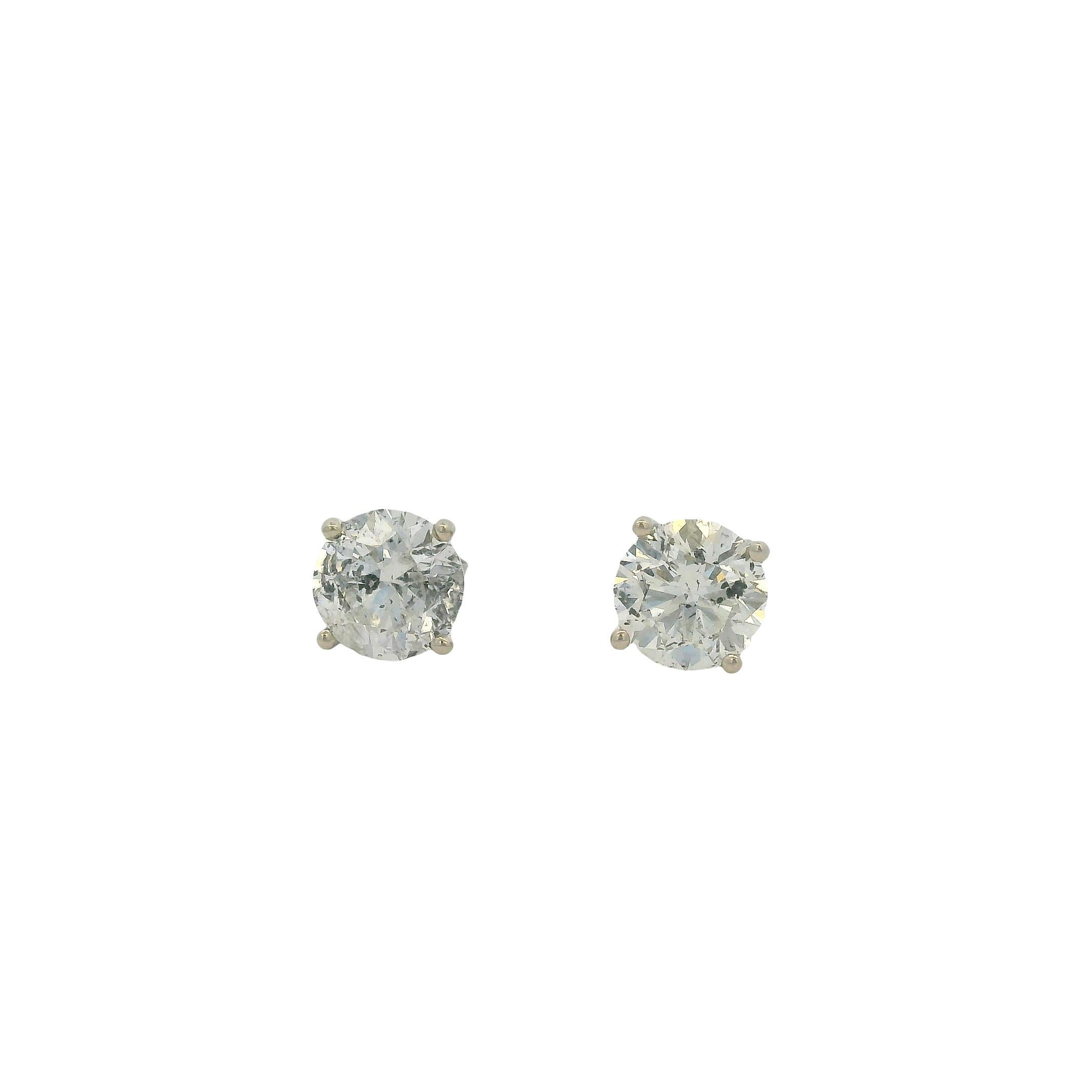14k Weißgold 1,94ctw natürliche runde Diamant Ohrstecker (Rundschliff) im Angebot