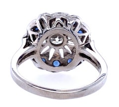 14K White Gold 1950s Old European Cut Diamond and Synthetic Sapphire Ring