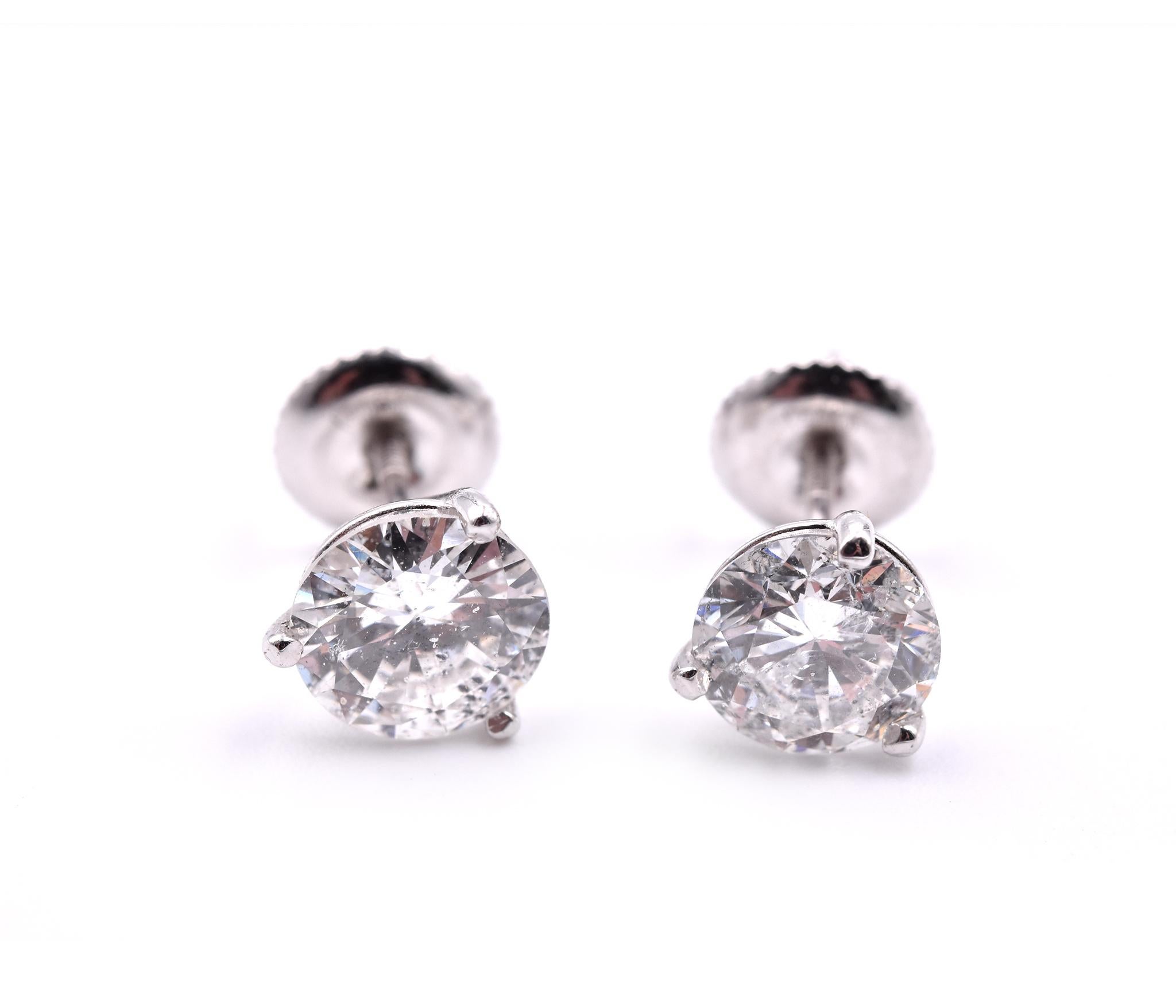 14 Karat White Gold 1.97 Carat Diamond Stud Earrings In Excellent Condition In Scottsdale, AZ