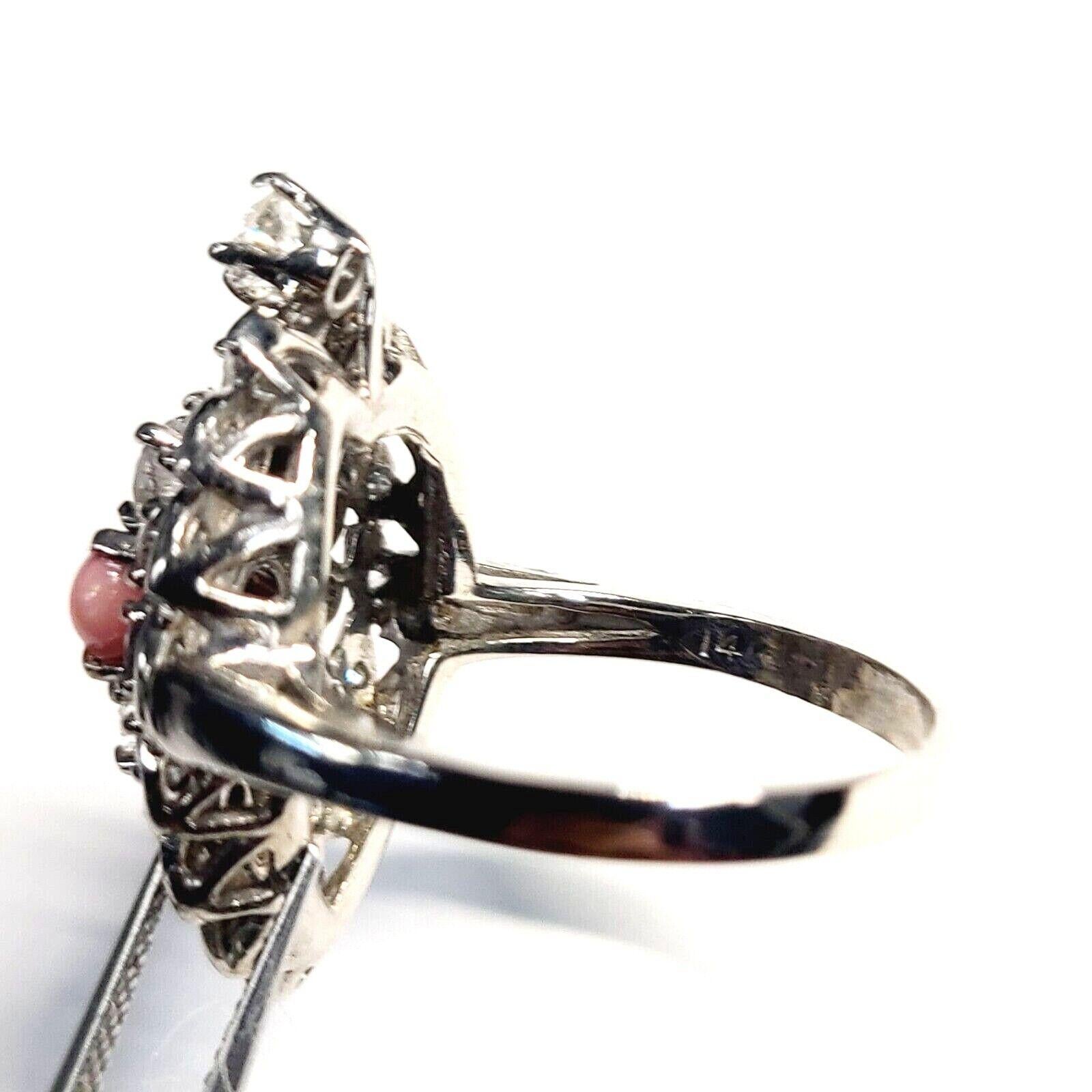 Women's or Men's 14K White Gold 1.9ctw Old Mine Diamond & Salmon Pink Conch Pearl Ring For Sale
