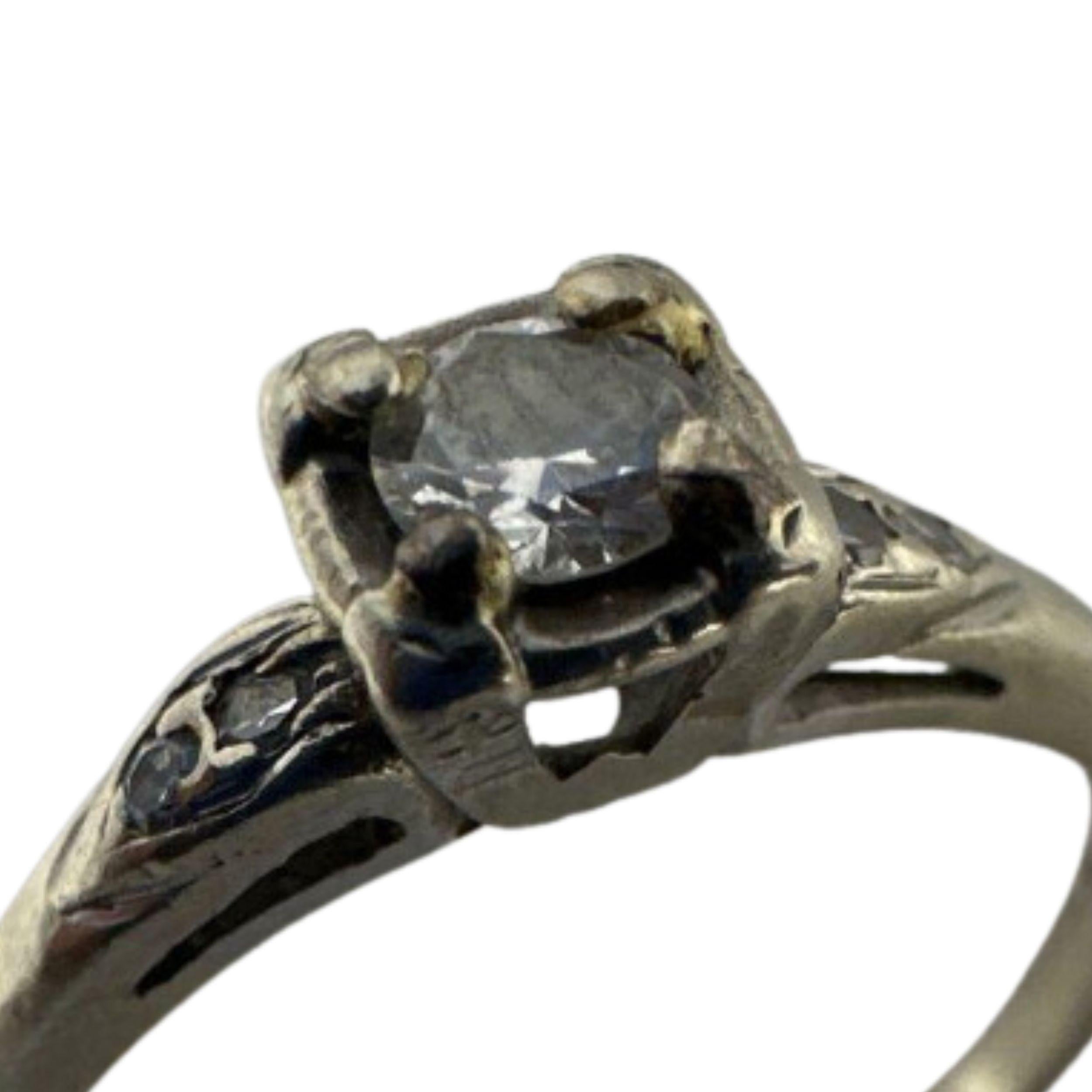 da uomo o donna Anello antico in oro bianco 14K del XIX secolo con diamante per donna Misura: 7,25 in vendita