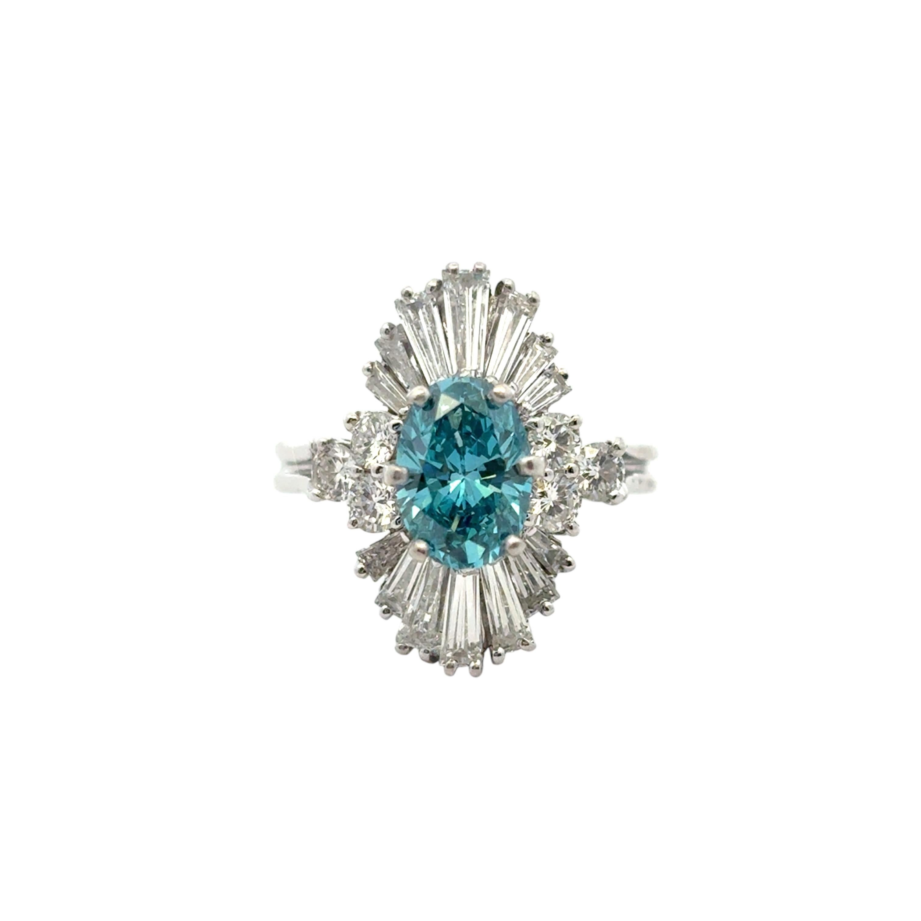 Modern 14k White Gold 1ct Blue Irradiated Diamond Solitaire Ring For Sale