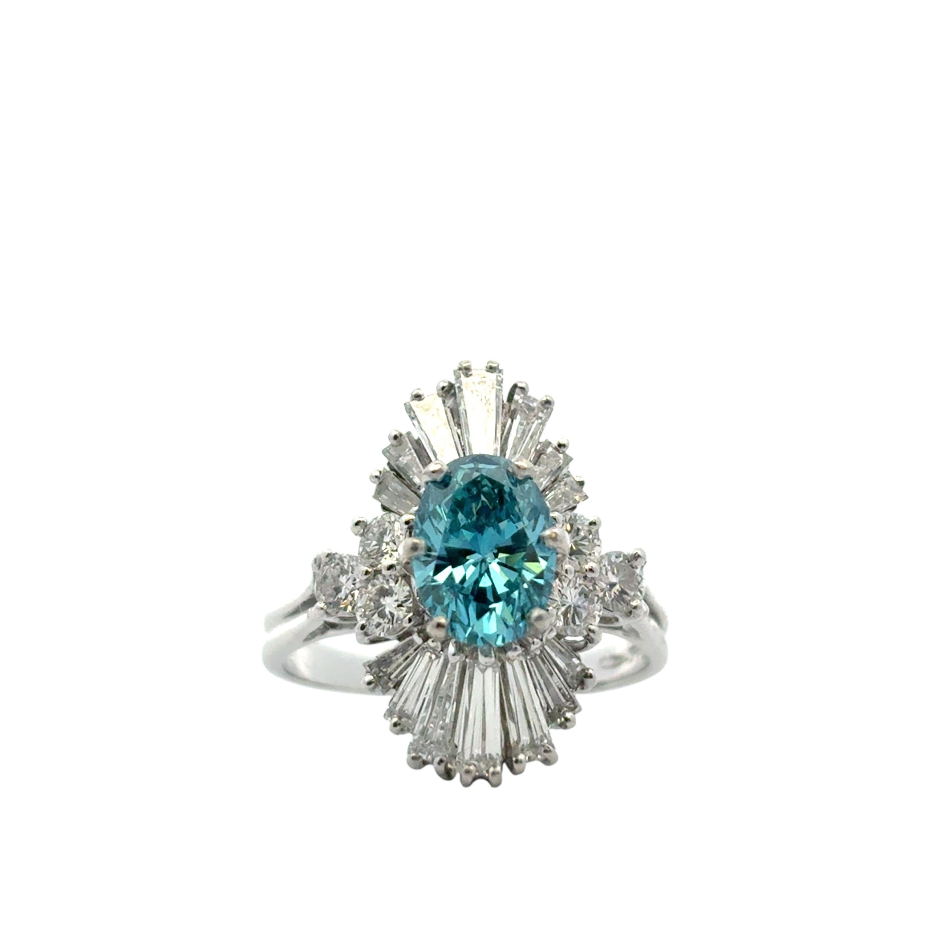 Mixed Cut 14k White Gold 1ct Blue Irradiated Diamond Solitaire Ring For Sale