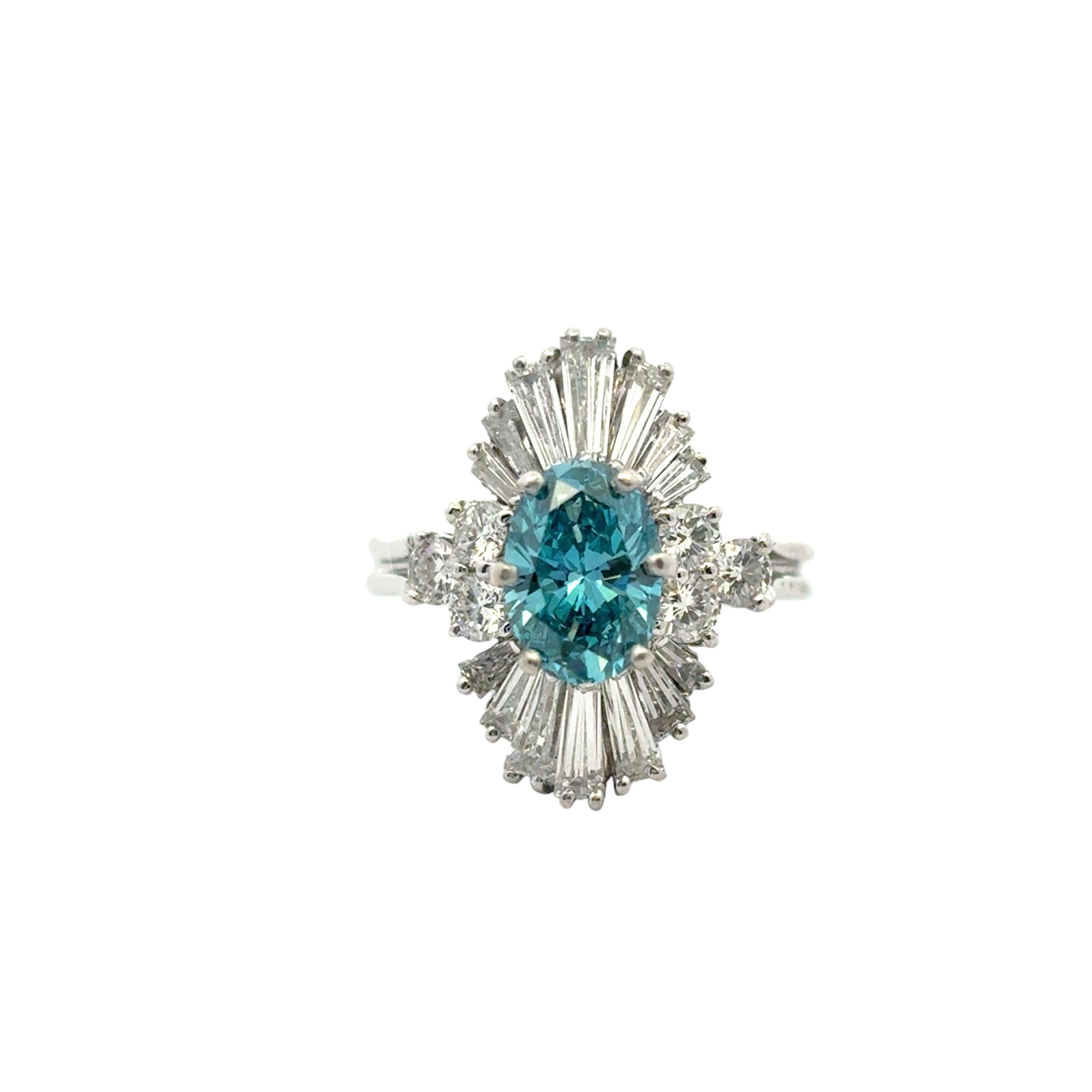 14k White Gold 1ct Blue Irradiated Diamond Solitaire Ring In Excellent Condition For Sale In Boca Raton, FL