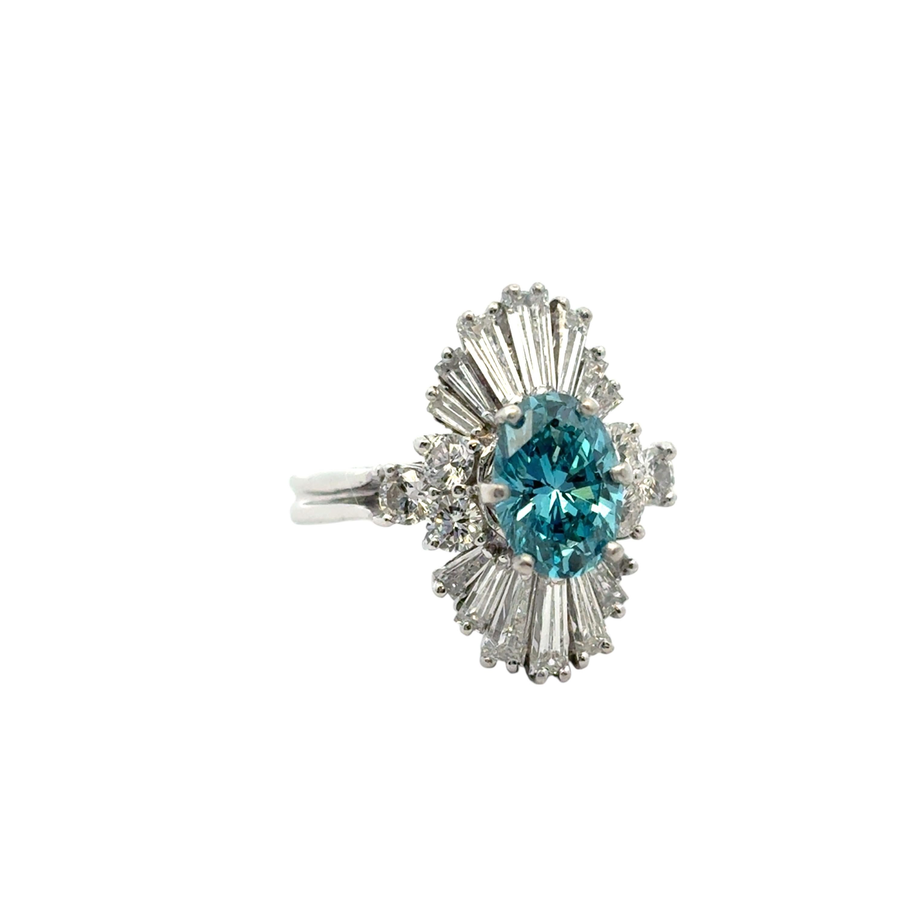 Women's 14k White Gold 1ct Blue Irradiated Diamond Solitaire Ring For Sale