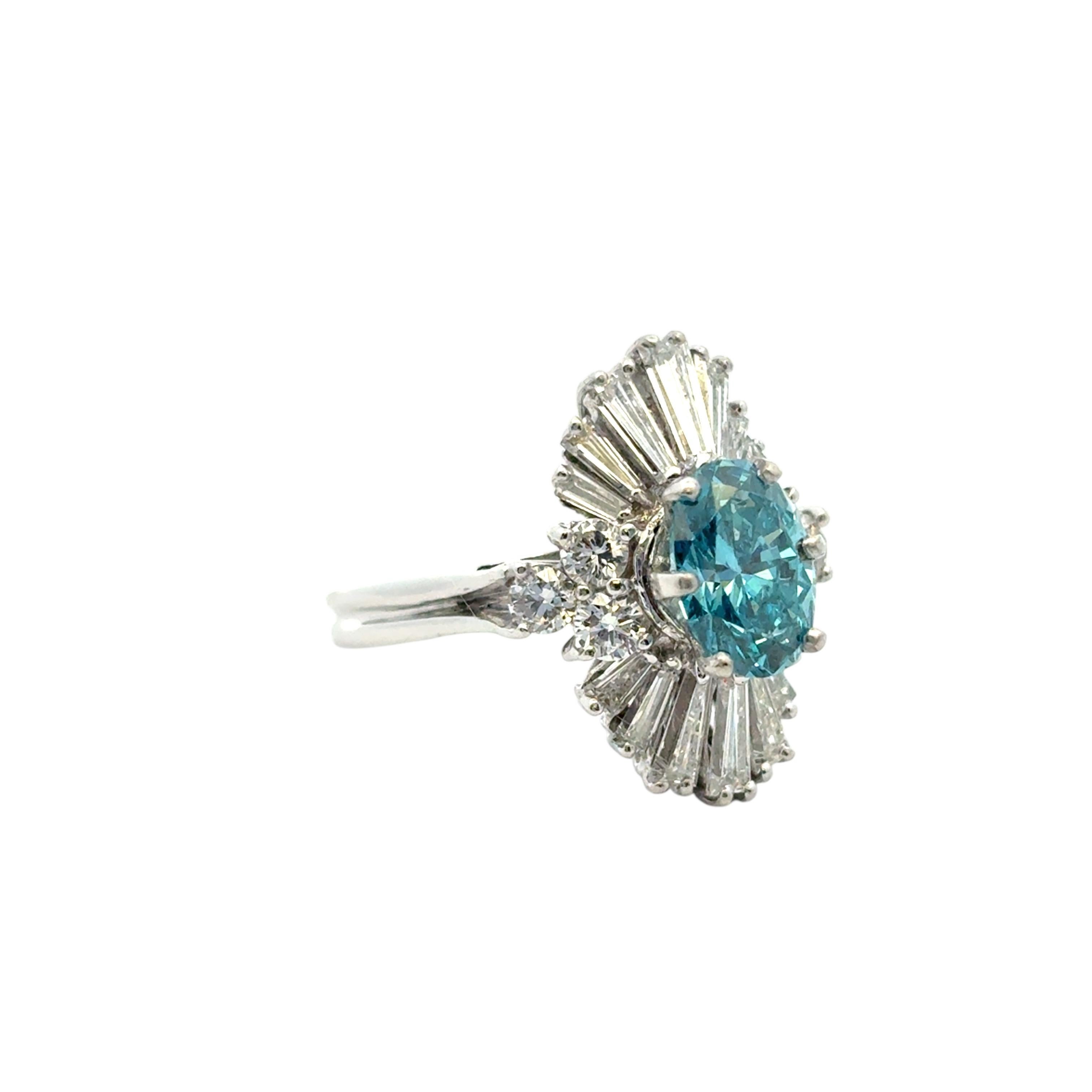 14k White Gold 1ct Blue Irradiated Diamond Solitaire Ring For Sale 1