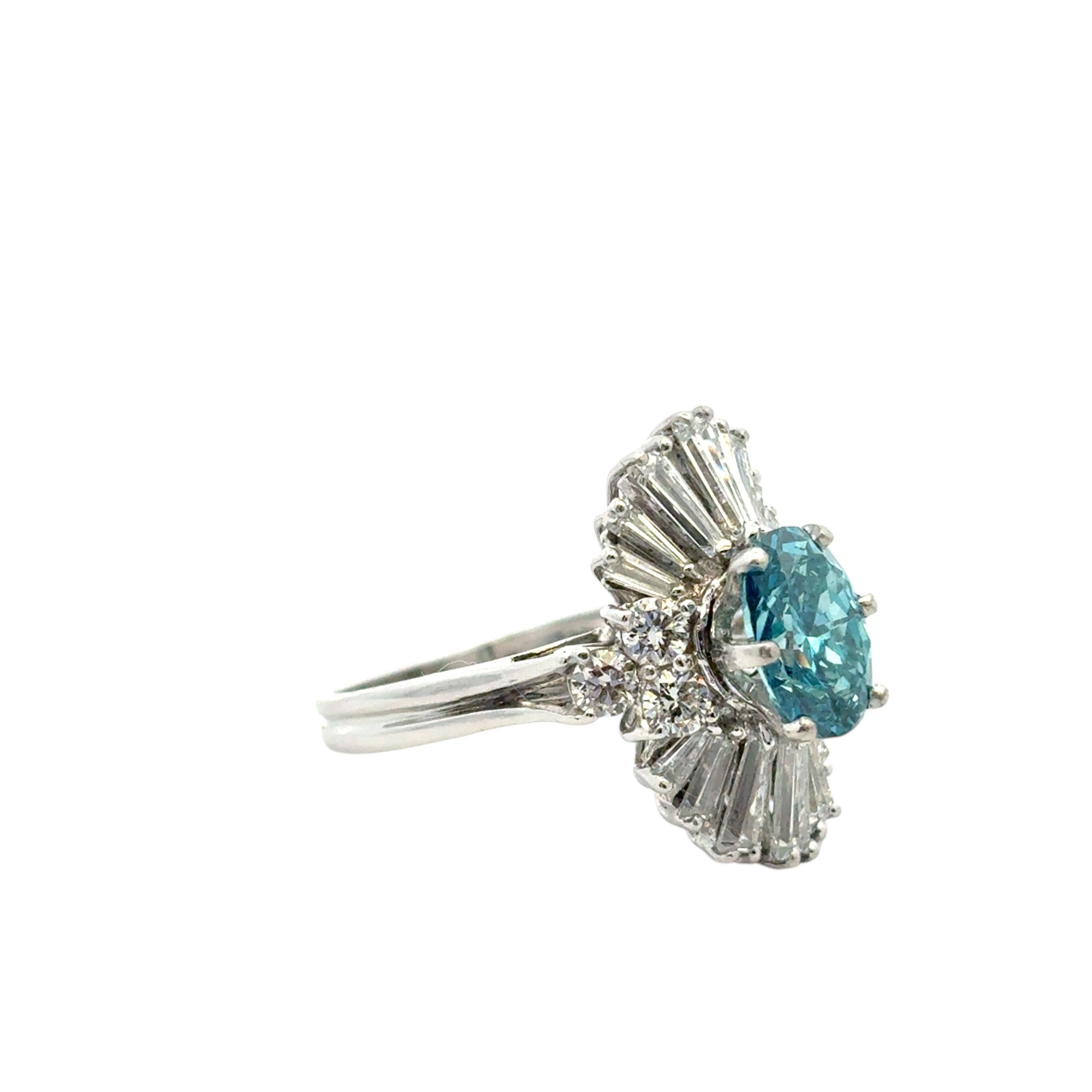 14k White Gold 1ct Blue Irradiated Diamond Solitaire Ring For Sale 2