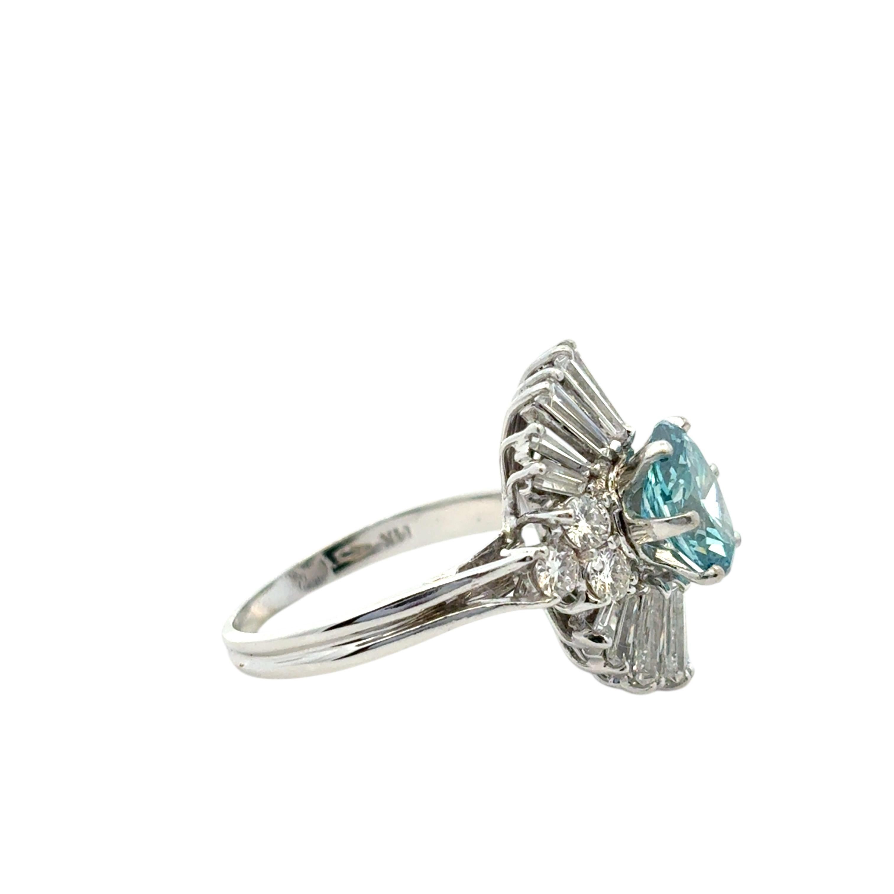 14k White Gold 1ct Blue Irradiated Diamond Solitaire Ring For Sale 3