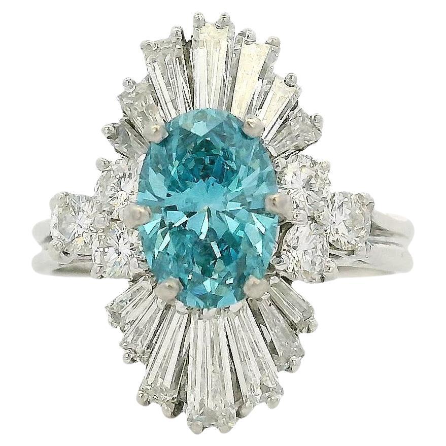 Anello solitario con diamante blu irradiato in oro bianco 14k 1ct
