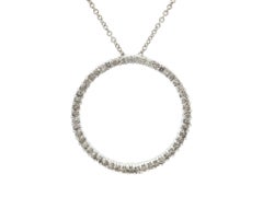 14k White Gold 1ct Diamond 30mm Large Circle Of Life Slide Pendant 18" Necklace