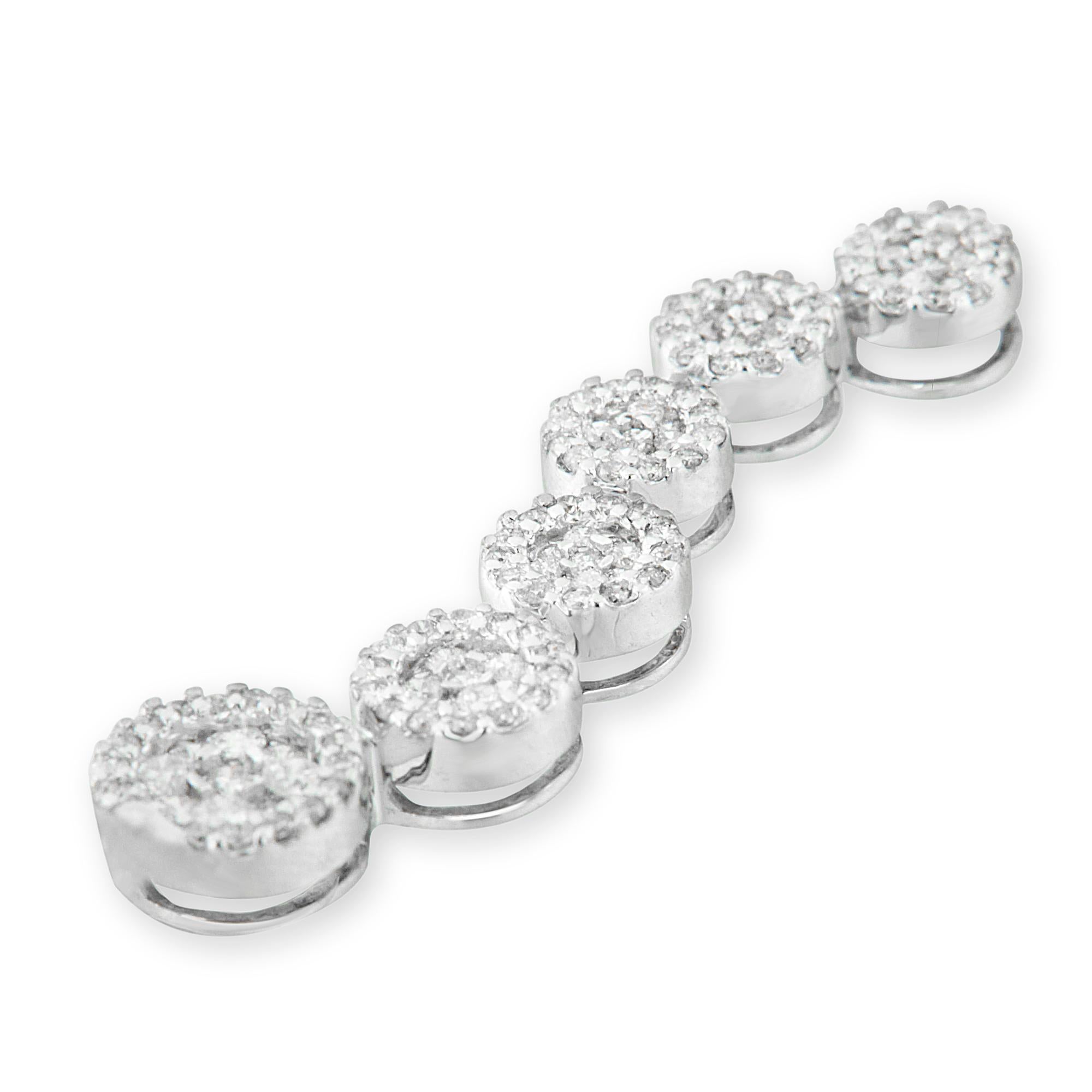 Taille ronde Collier pendentif Journey en or blanc 14 carats avec diamants 1 carat TDW « H-I, I1-I2 » en vente