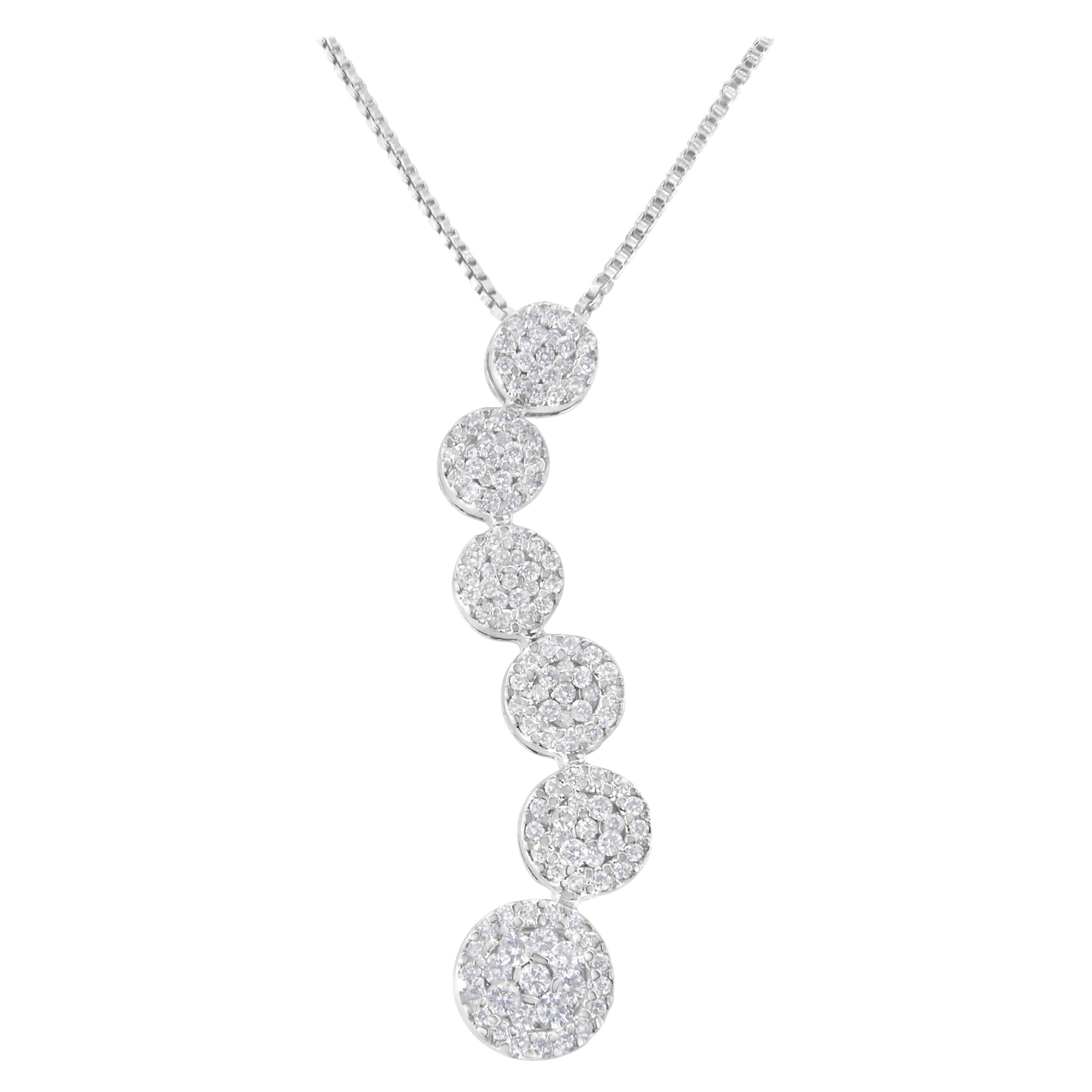 14k White Gold 1ct TDW Diamond Cluster Journey Pendant Necklace 'H-I, I1-I2'