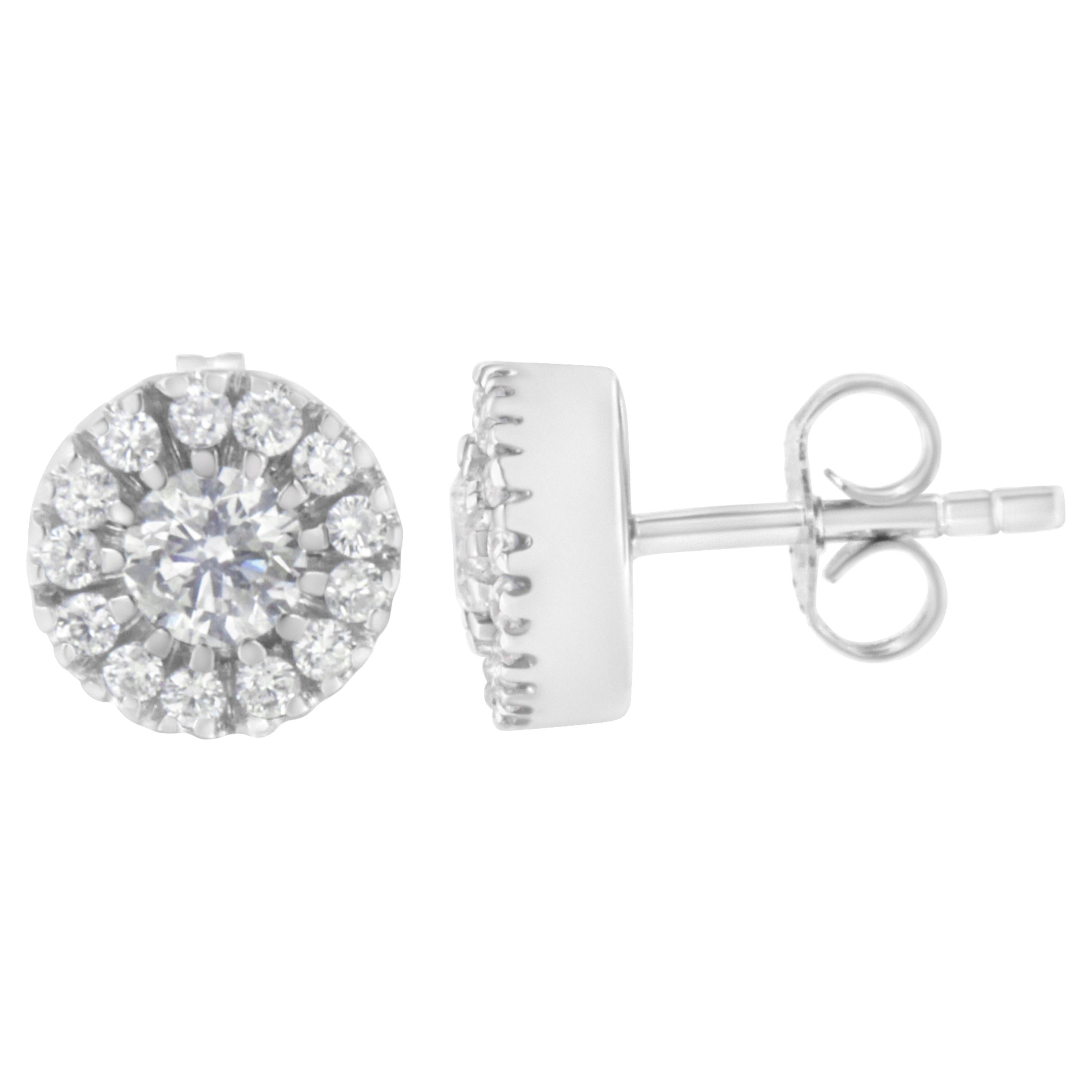 14k White Gold 1 Carat Diamond Halo Stud Earrings