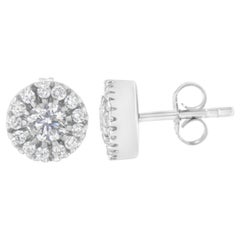 14k White Gold 1 Carat Diamond Halo Stud Earrings