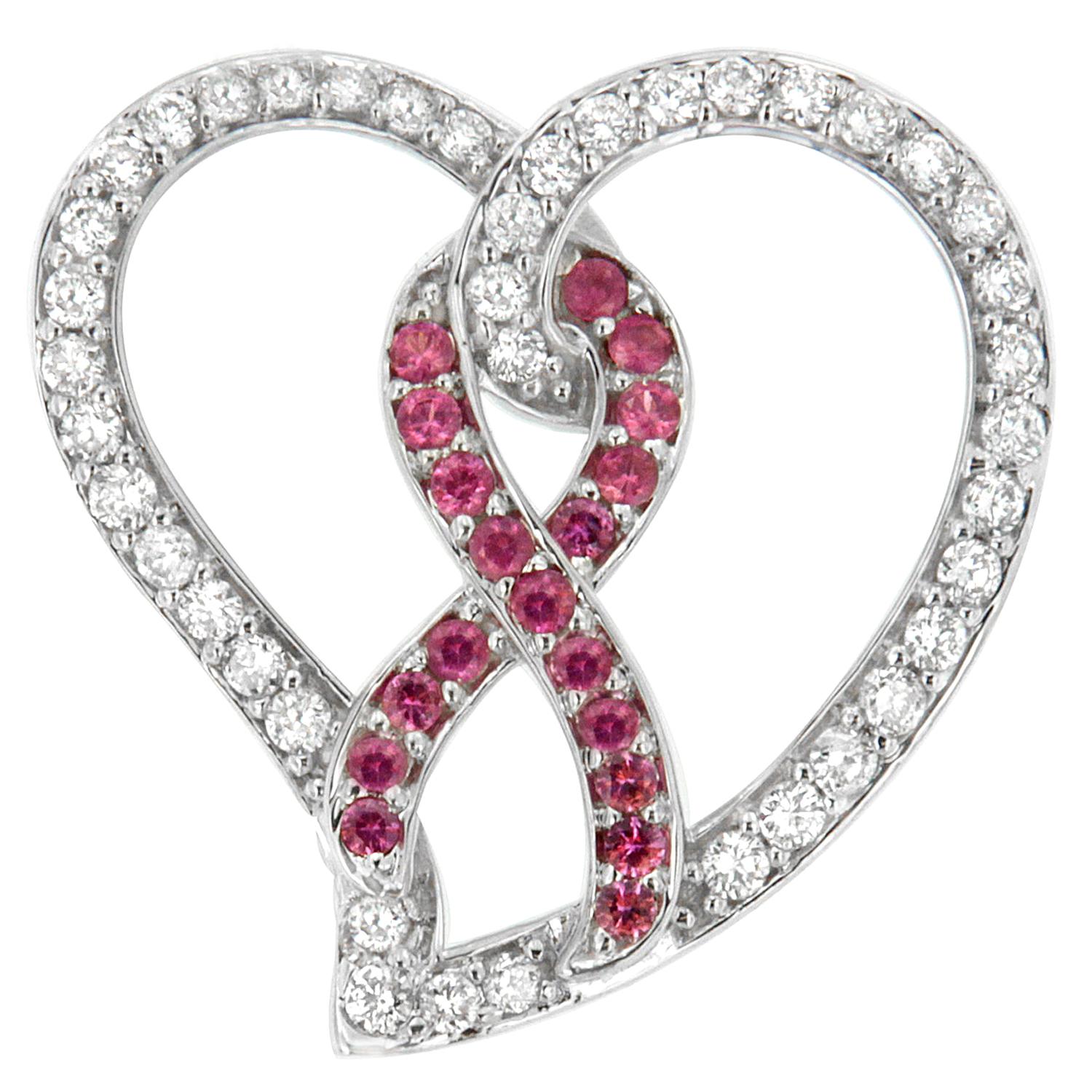 14k White Gold 1ct TDW Diamond Pink Sapphire Heart Pendant Necklace 'H-I, I1-I2' For Sale