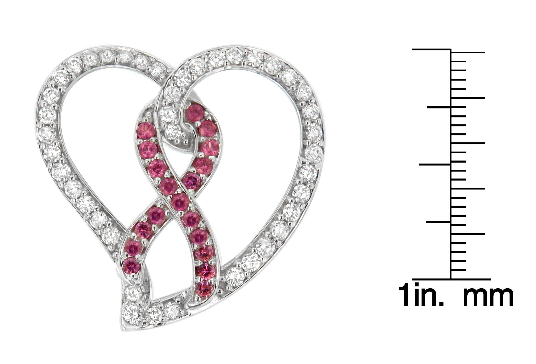 Round Cut 14k White Gold 1ct TDW Diamond Pink Sapphire Heart Pendant Necklace 'H-I, I1-I2' For Sale