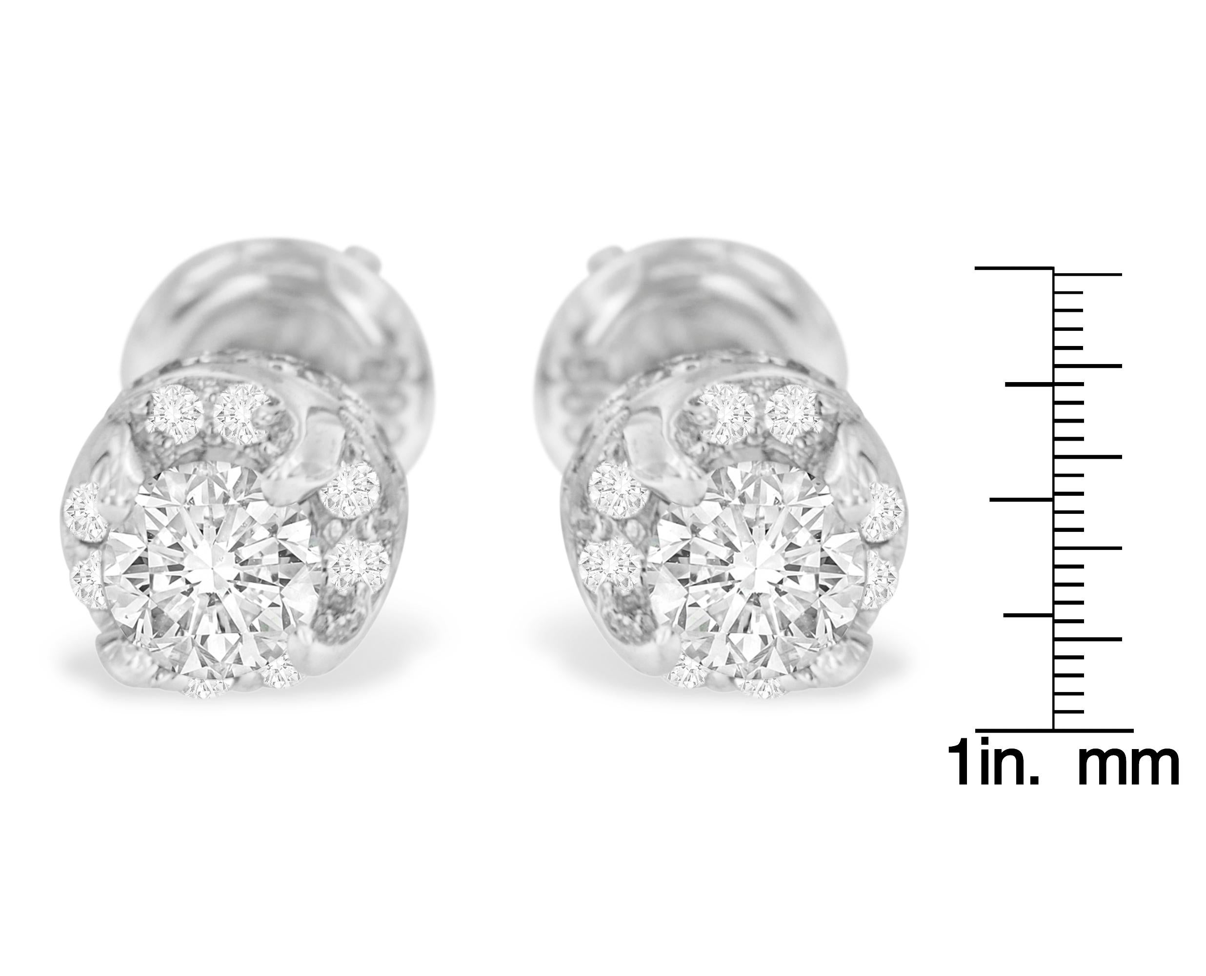 Taille ronde Clous d'oreilles en or blanc 14 carats avec diamants ronds brillants de 1 carat en vente
