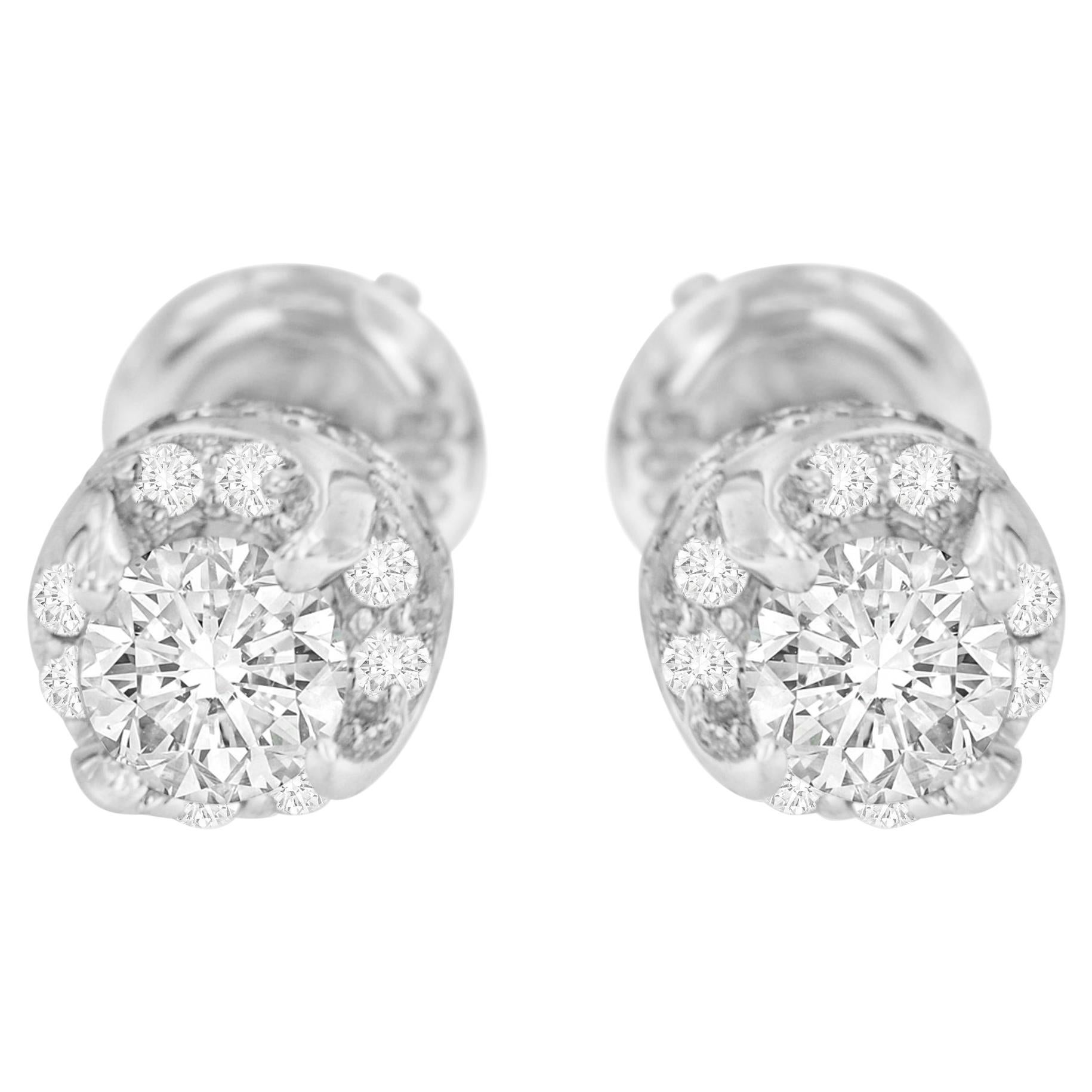 14K White Gold 1 Carat Brilliant Round Diamond Stud Earrings