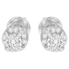 14K White Gold 1 Carat Brilliant Round Diamond Stud Earrings