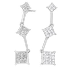 14K White Gold 1.00 Carat Princess-Cut Diamond Earrings