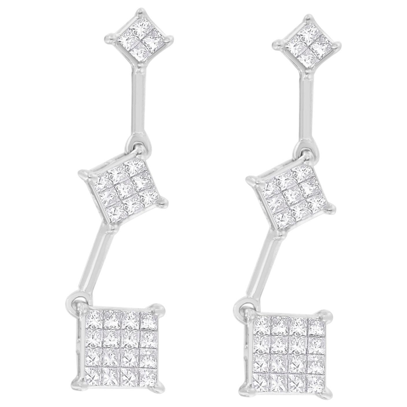 14K White Gold 1.00 Carat Princess-Cut Diamond Earrings For Sale