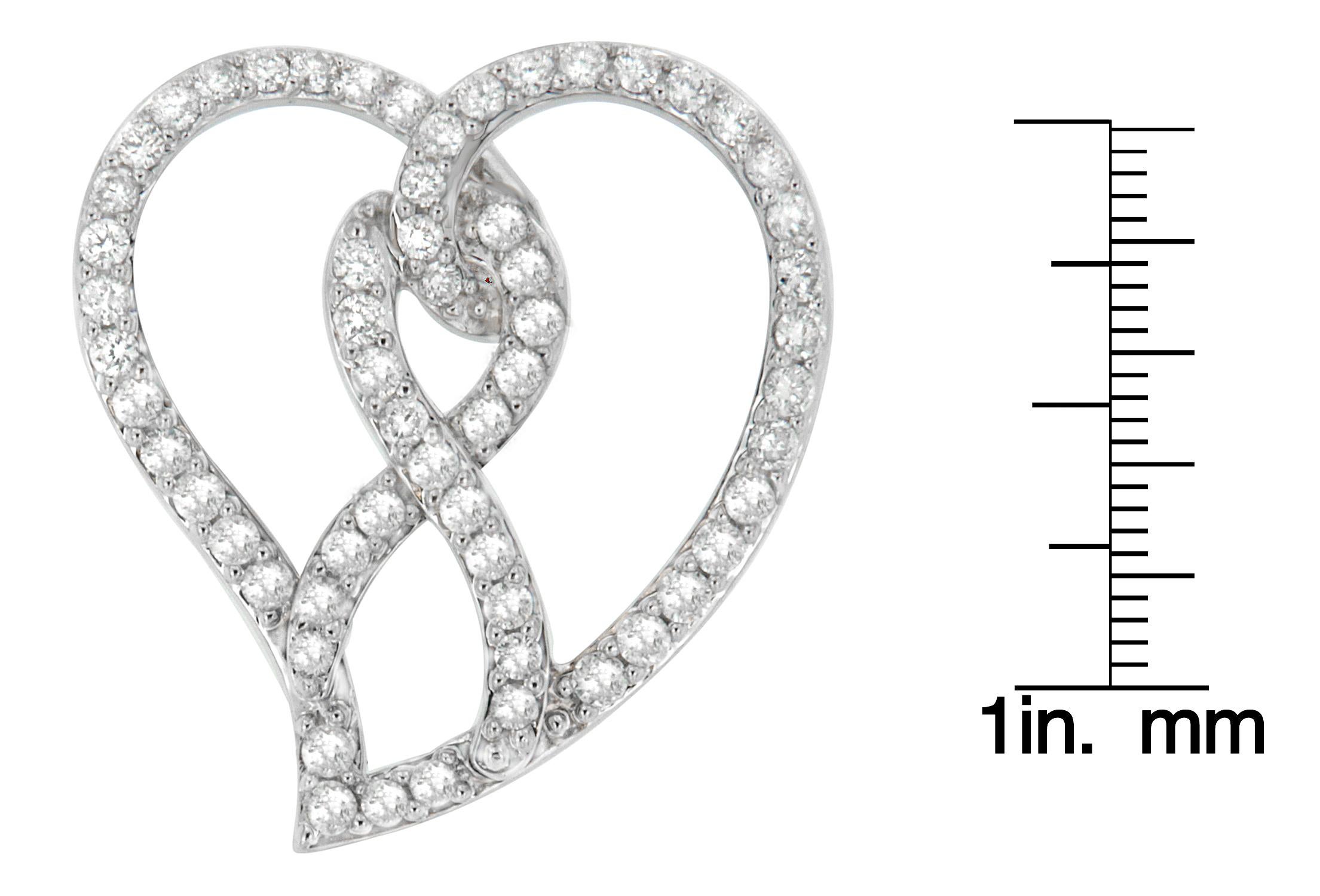 14k White Gold 1ct TDW Round-Cut Diamond Heart Pendant Necklace 'H-I, I1-I2' In New Condition For Sale In New York, NY