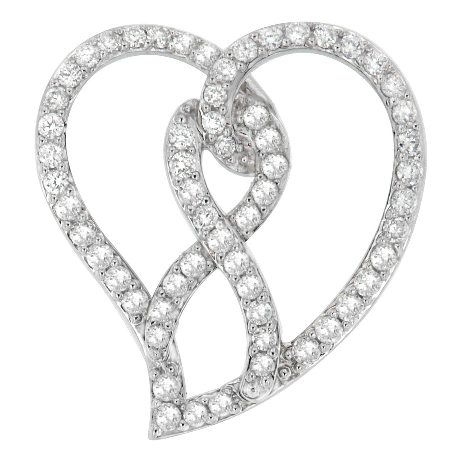 14k White Gold 1ct TDW Round-Cut Diamond Heart Pendant Necklace 'H-I, I1-I2' For Sale