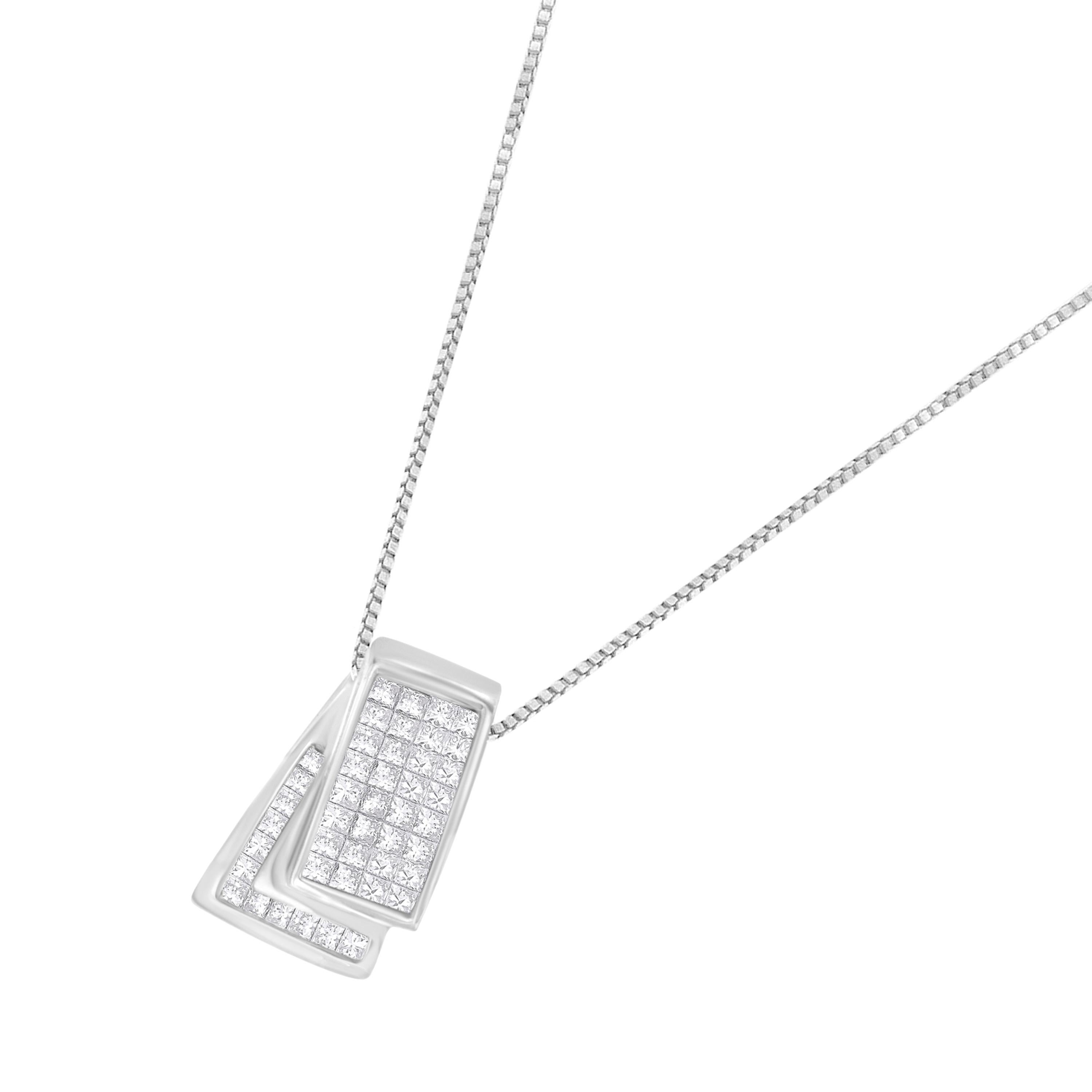 Art Déco Collana con ciondolo a scatola di diamanti in oro bianco 14K da 1 carato in vendita