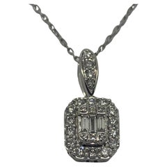 14K White Gold 1cttw Diamond Emerald & Round Cut Necklace
