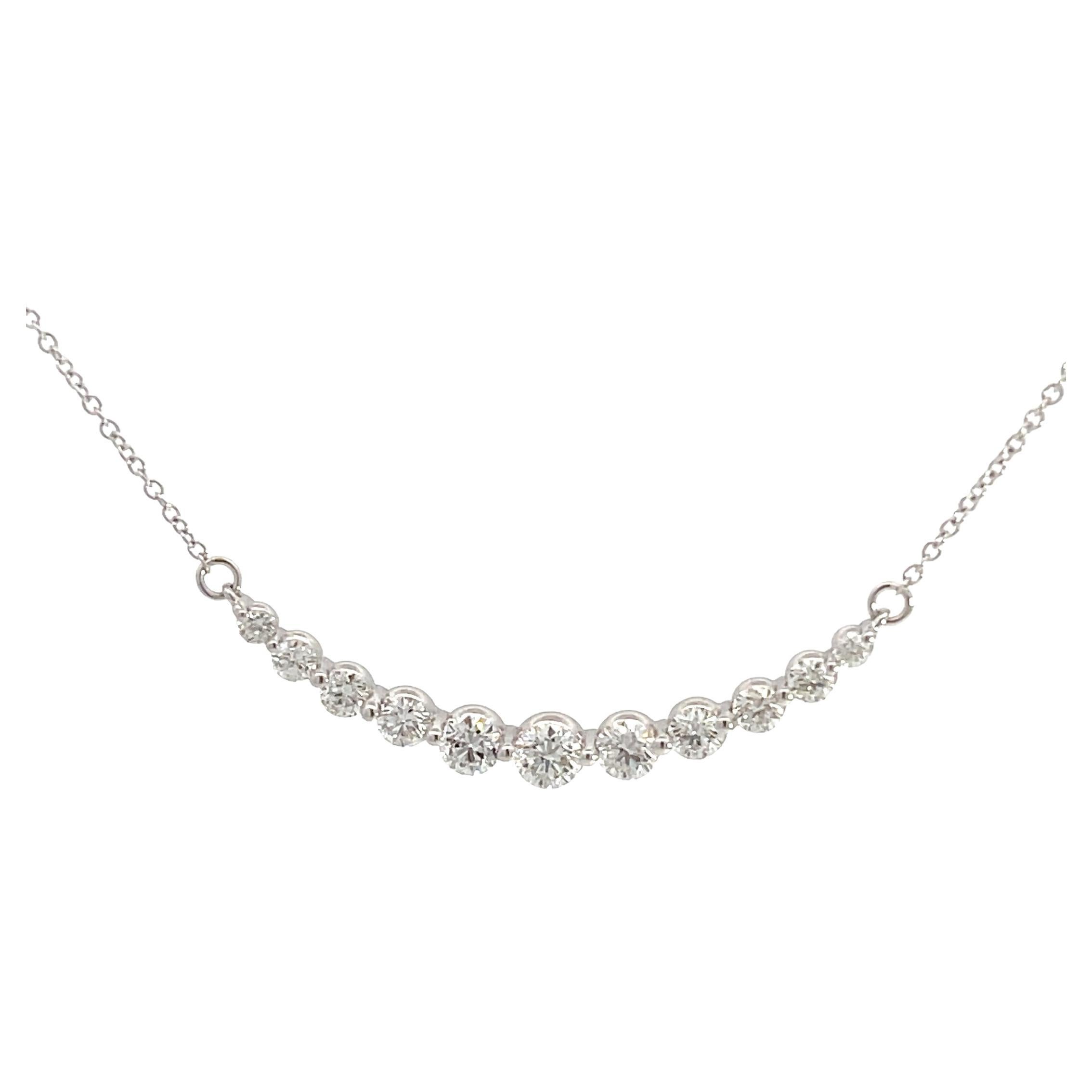 14K White Gold 1ctw Diamond Smile Necklace For Sale