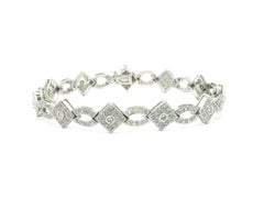 14k White Gold 1ctw Pave Diamond Covered Geometric Link Chain Bracelet