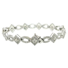 14k White Gold 1ctw Pave Diamond Covered Geometric Link Chain Bracelet