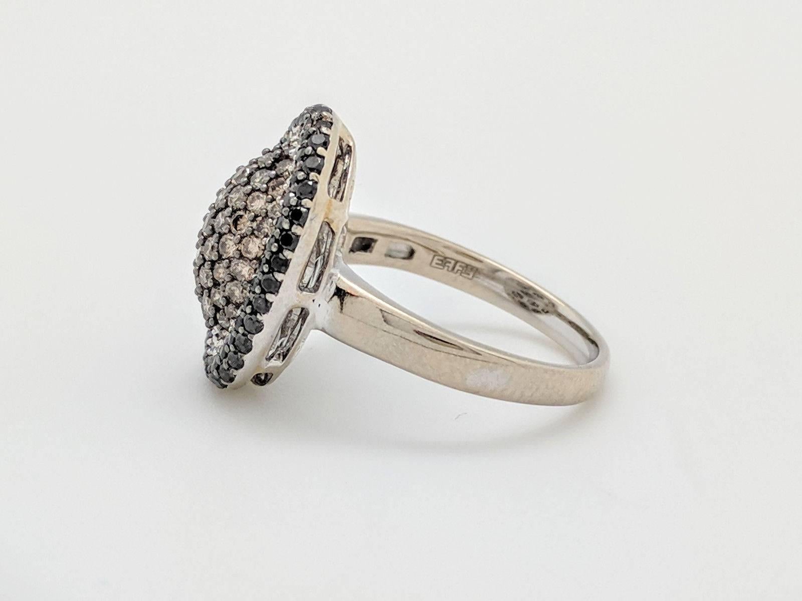 14 Karat White Gold 1 Carat Pave Set White, Black and Champagne Diamond Ring In Excellent Condition In Gainesville, FL
