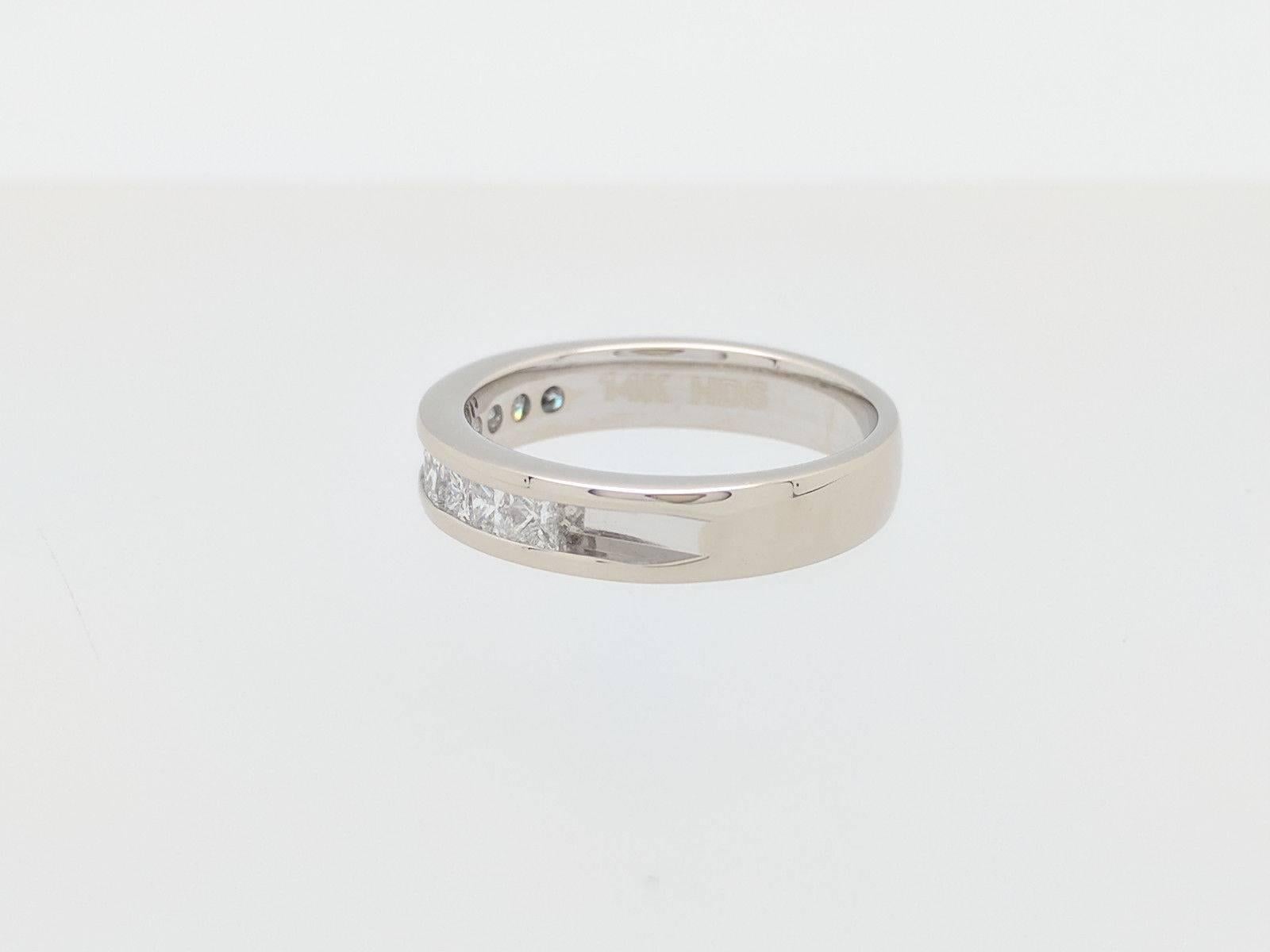 Women's or Men's 14 Karat White Gold 1 Carat Princess Cut Channel Set Diamond Wedding Band Ring For Sale