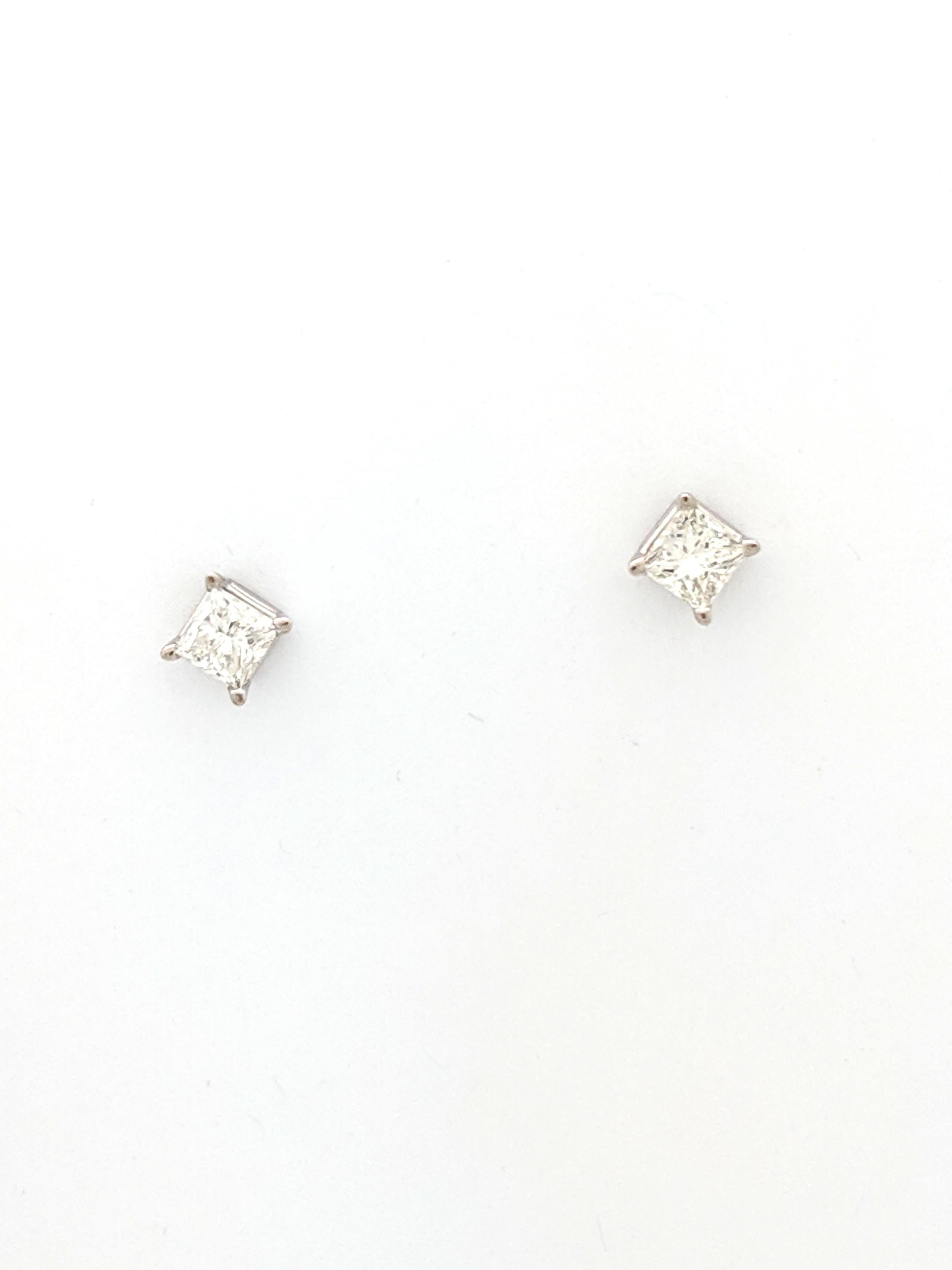 Contemporary 14 Karat White Gold 1 Carat Princess Cut Diamond Stud Screwback Earrings