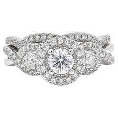 14k White Gold 1ctw Twist Diamond Solitaire Engagement Ring Wedding Band Set