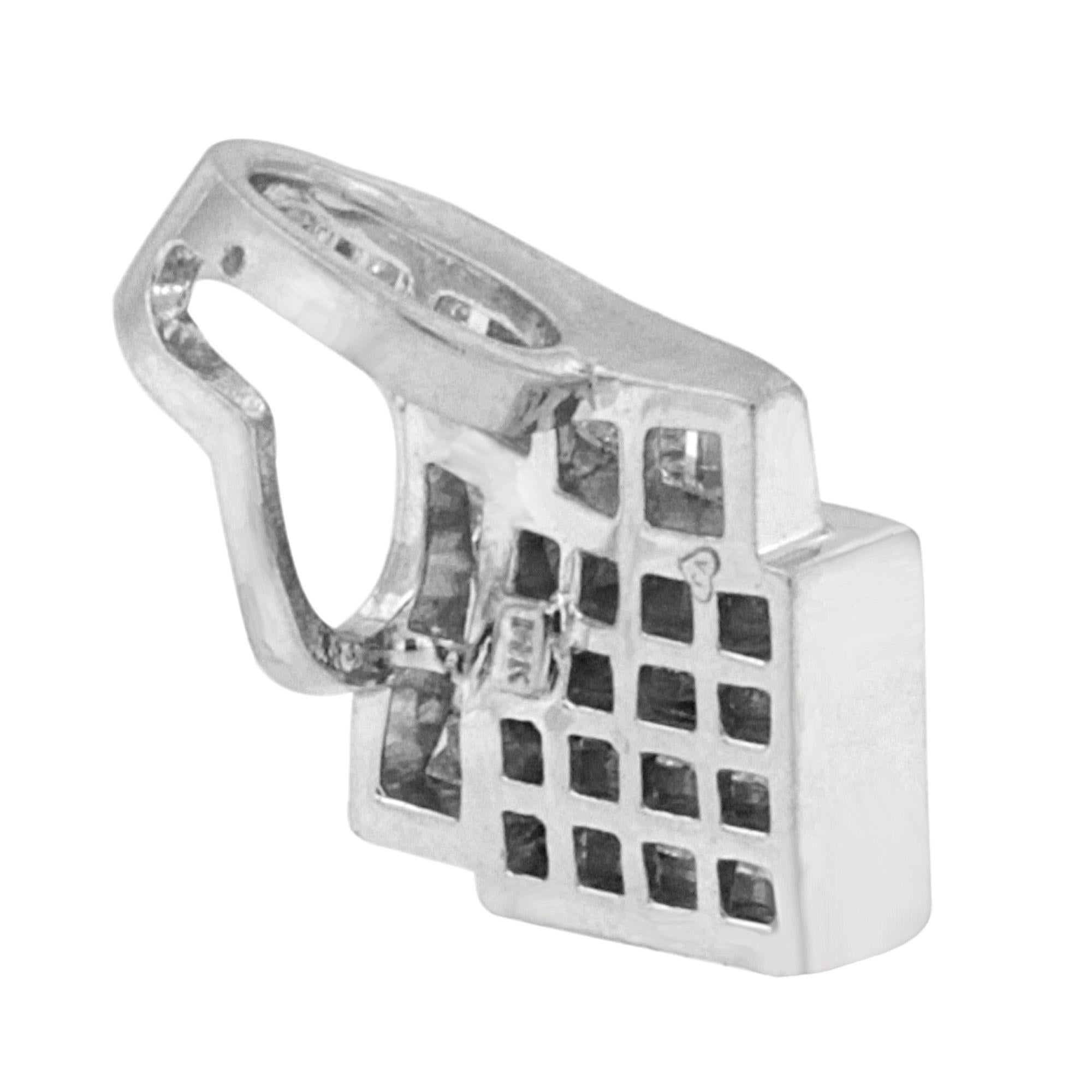 Moderno Ciondolo in oro bianco 14K con 2 diamanti da 1/10ct dal design geometrico, senza catenina inclusa in vendita