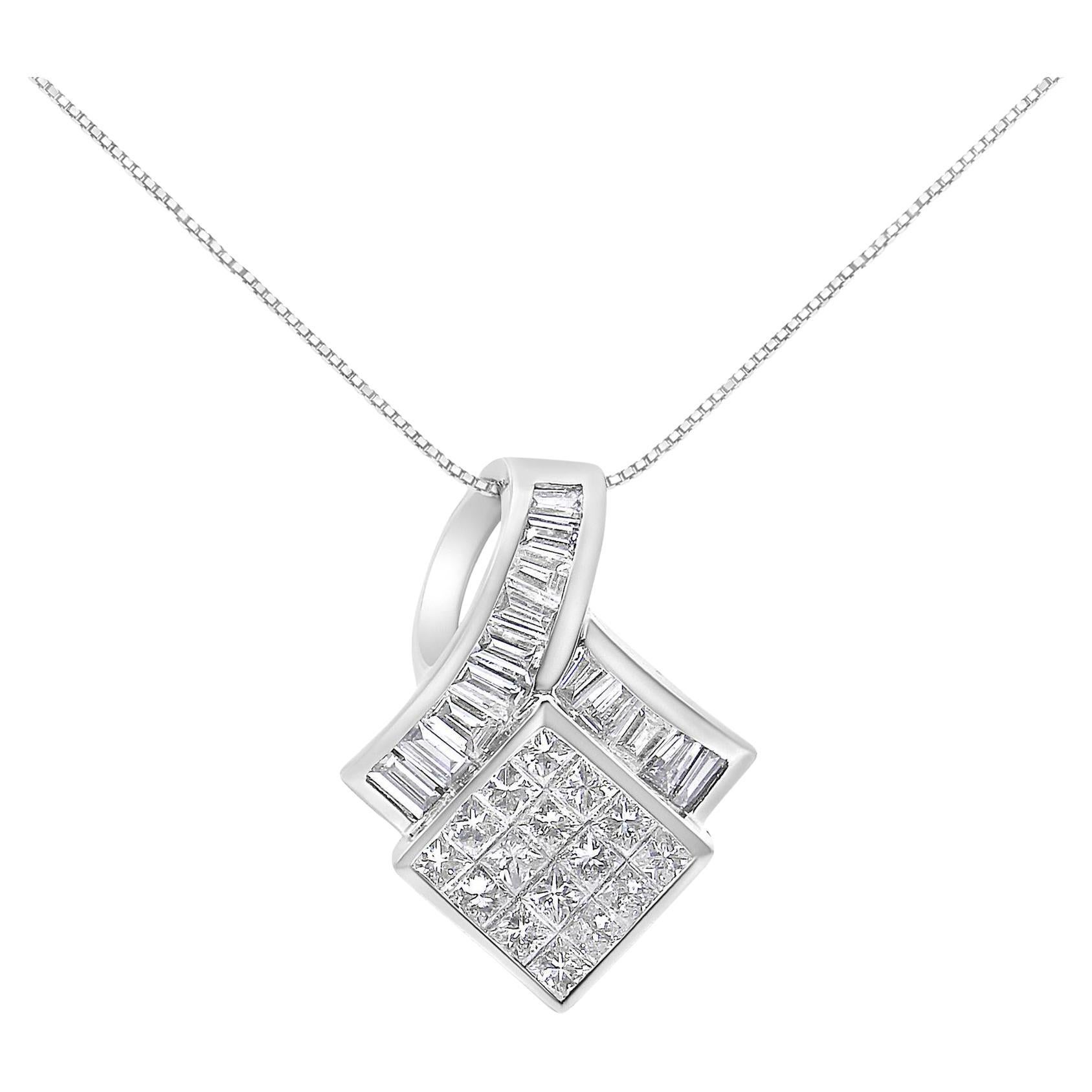 Pendentif en or blanc 14K avec 2 diamants de 1/10ct Design/One - PAS DE CHAINE INCLUSE
