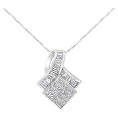 Pendentif en or blanc 14K avec 2 diamants de 1/10ct Design/One - PAS DE CHAINE INCLUSE
